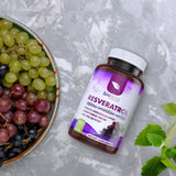 Biodora Resveratrol Antioxidant Capsules 800mg on a wooden table