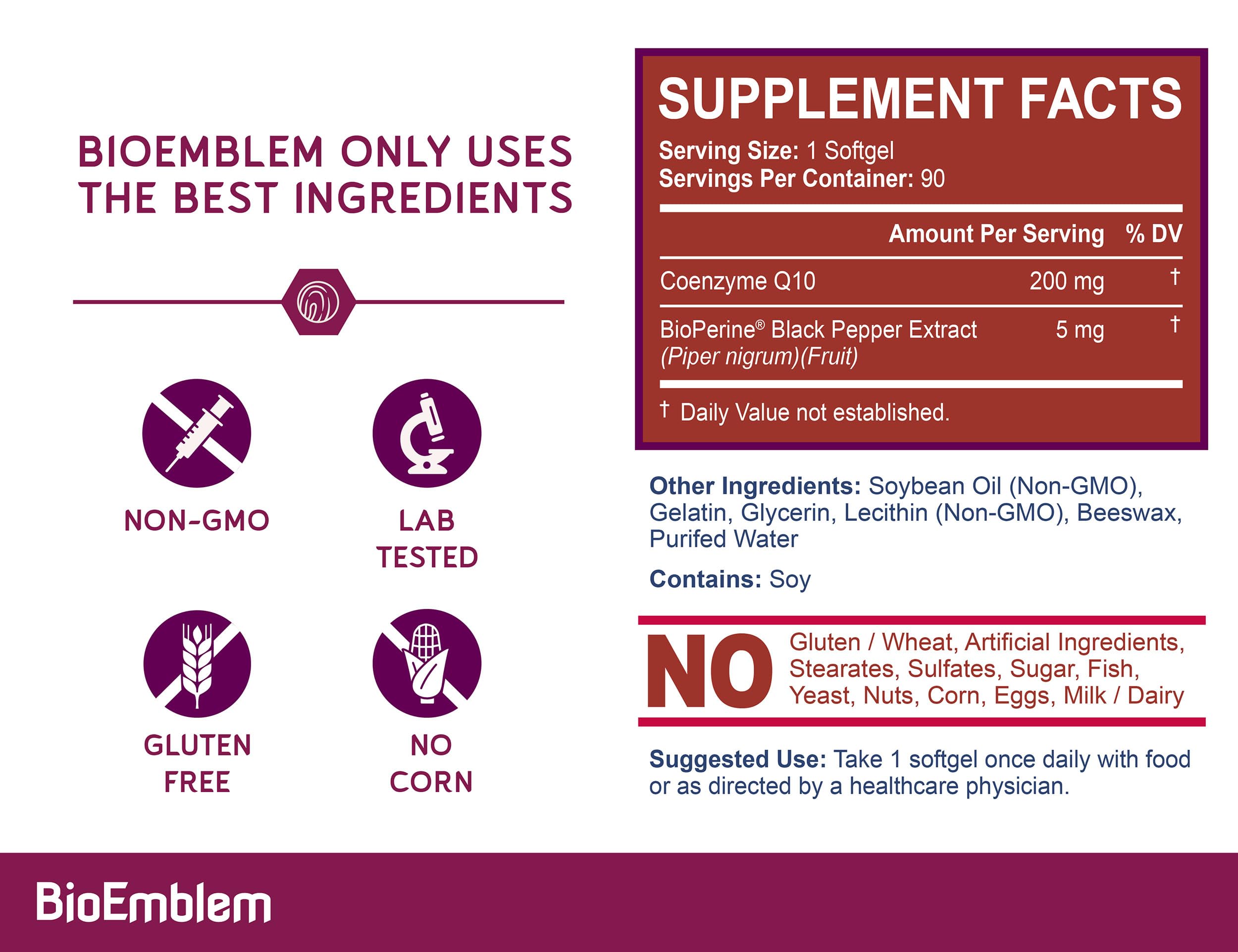 BioEmblem CoQ10 100mg softgel ingredients list