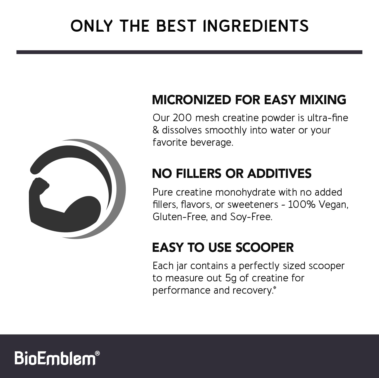 BioEmblem Creatine Monohydrate Powder 227g side view