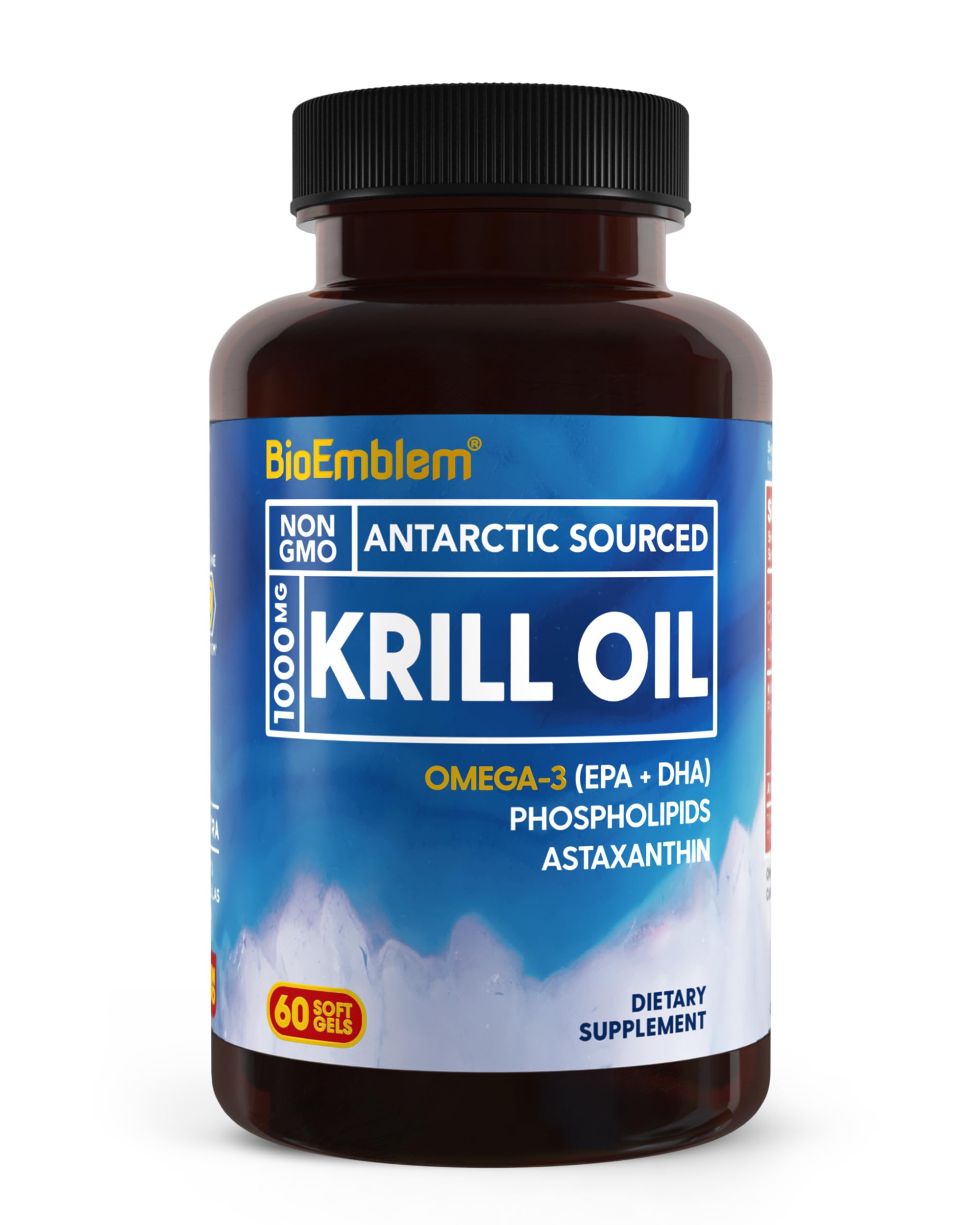 BioEmblem Krill Oil 1000mg softgel bottle front view