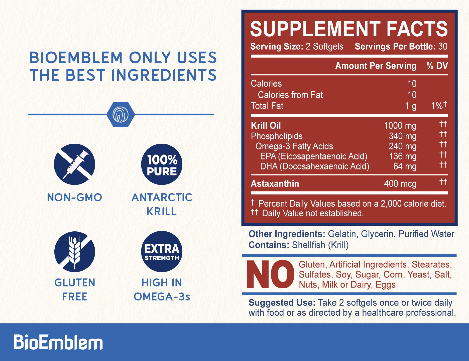 BioEmblem Krill Oil 1000mg softgel side view