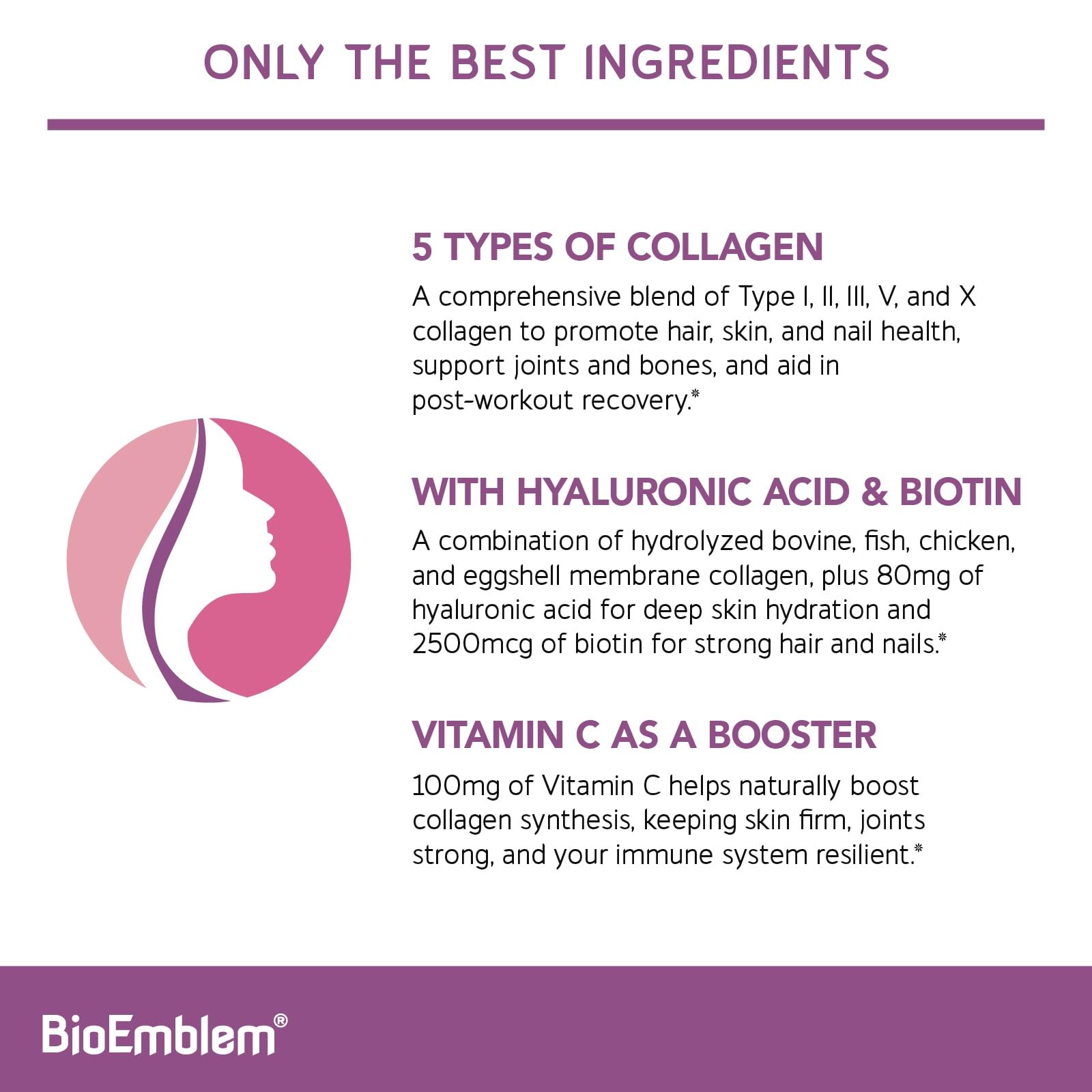BioEmblem Multi Collagen Complex 10,820mg powder jar side view