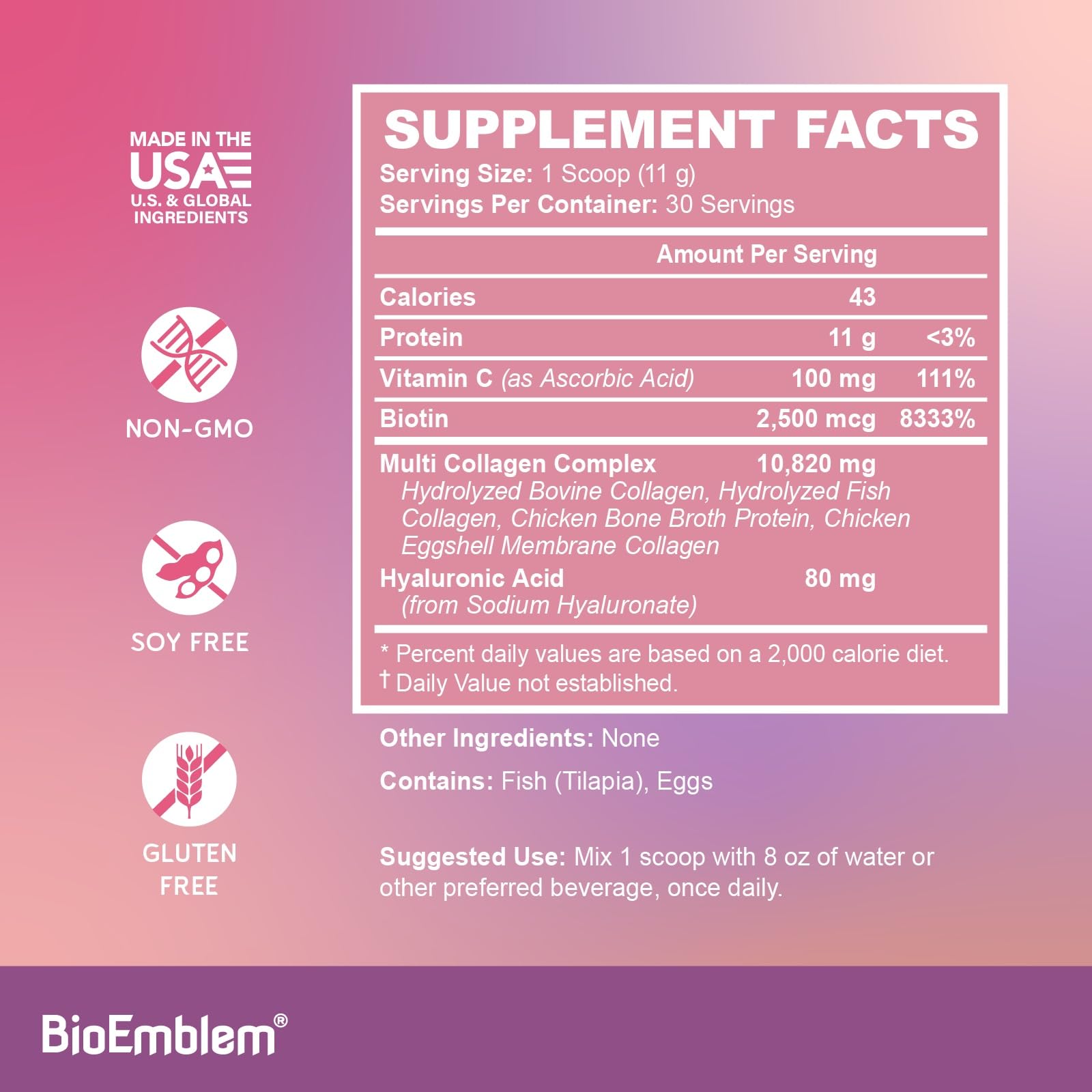 BioEmblem Multi Collagen Complex 10,820mg powder serving suggestion