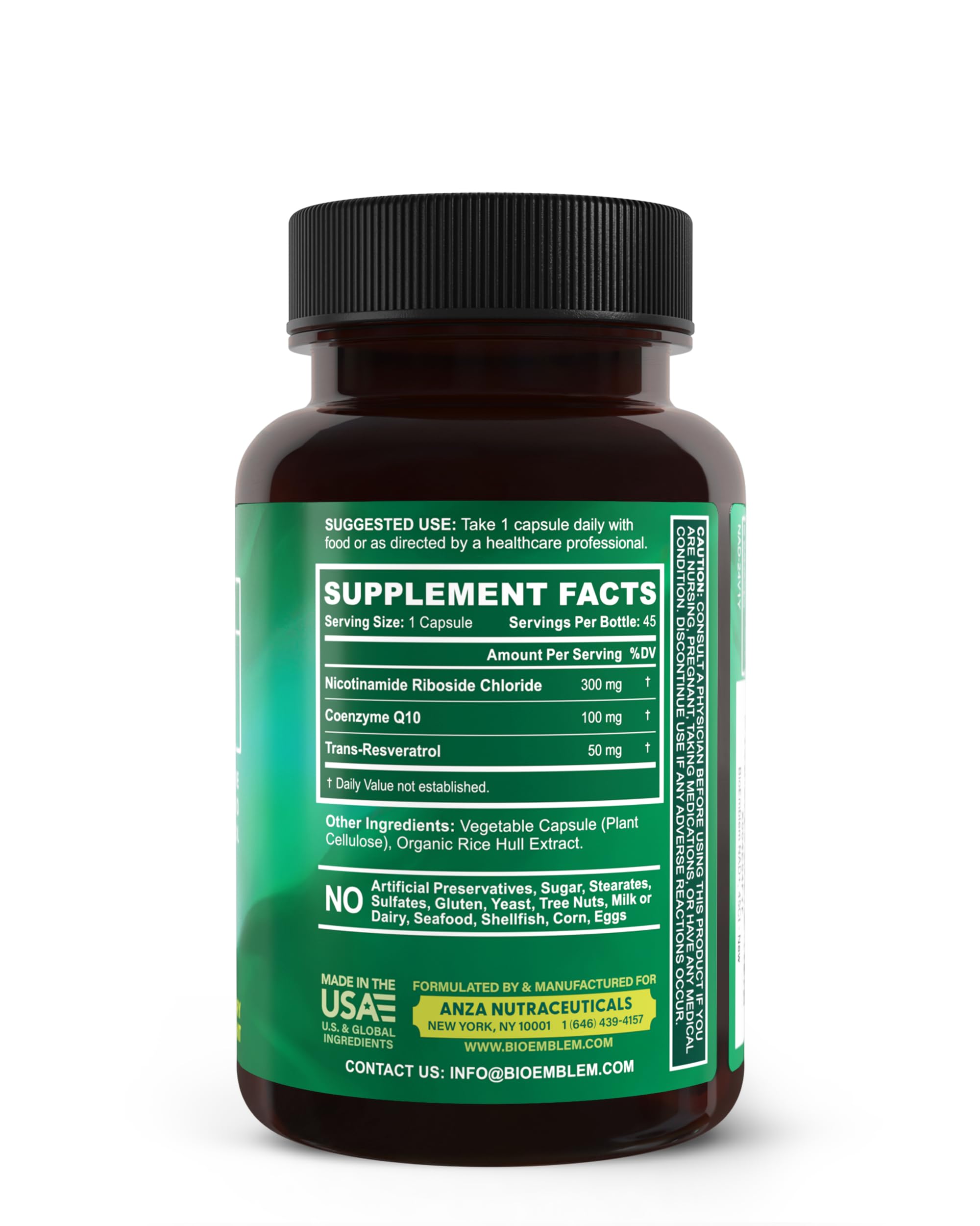 BioEmblem NAD+ Supplement bottle back view