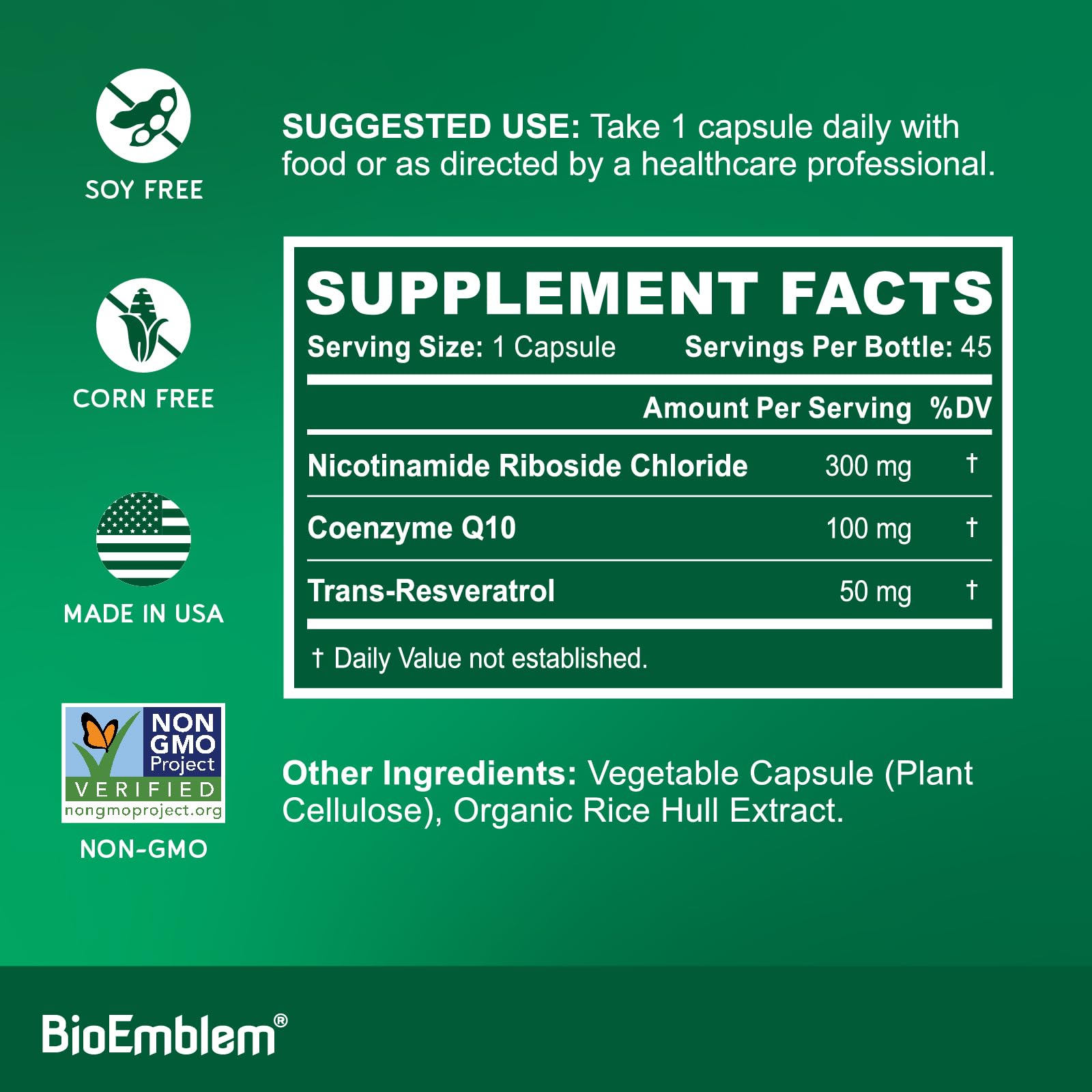 BioEmblem NAD+ Supplement capsules close-up