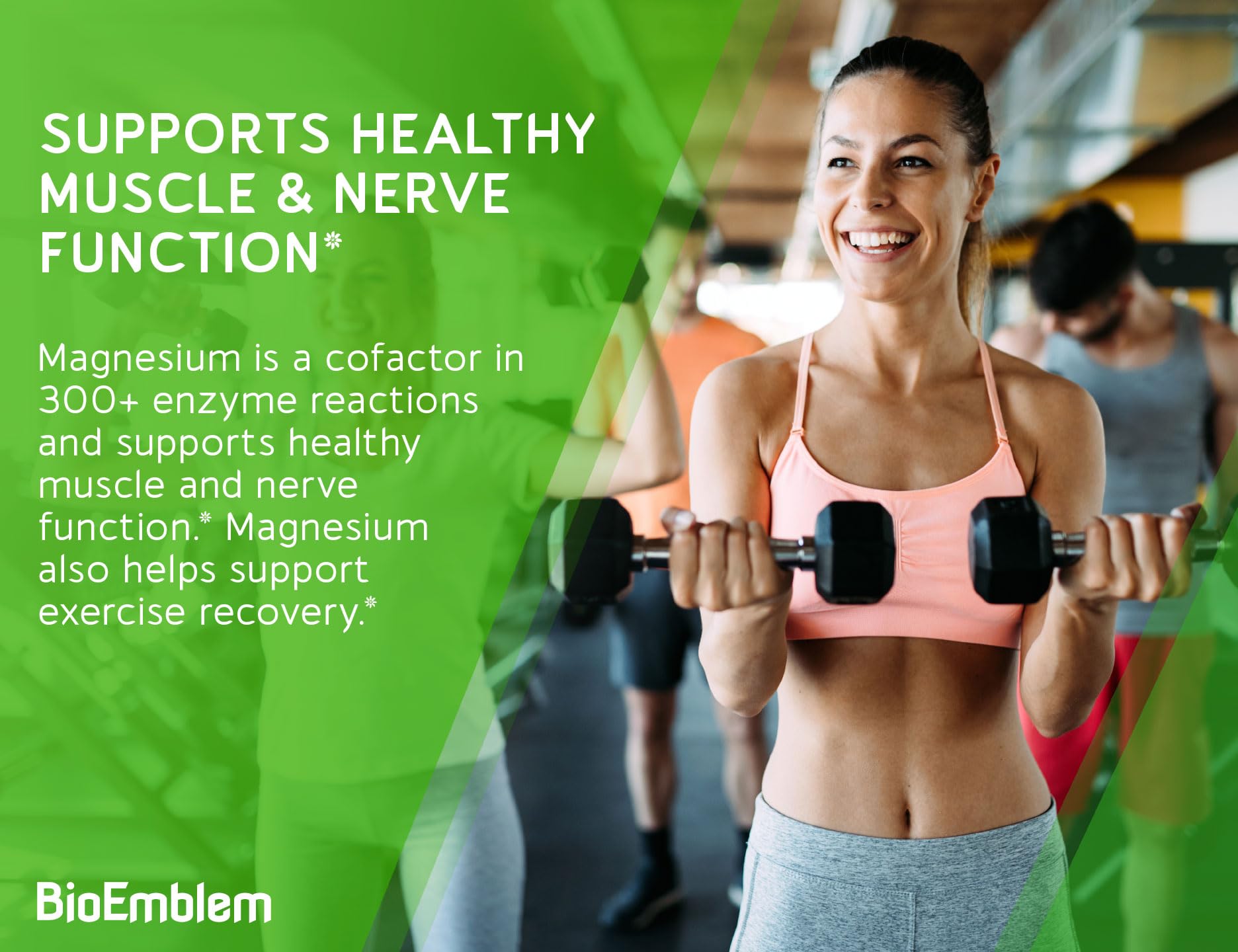 BioEmblem Triple Magnesium Complex 300mg alongside a glass of water