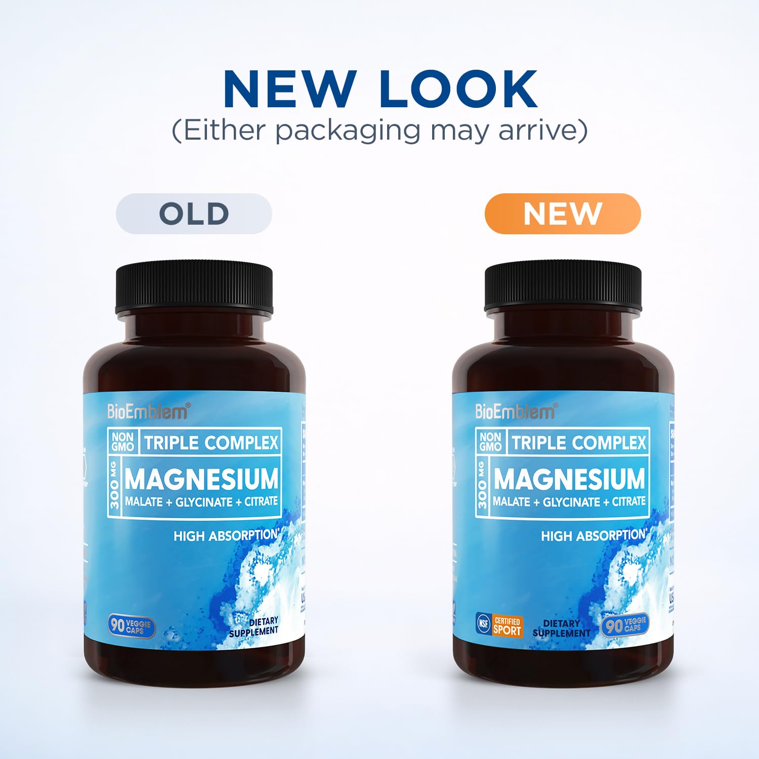 BioEmblem Triple Magnesium Complex 300mg back view with ingredient details