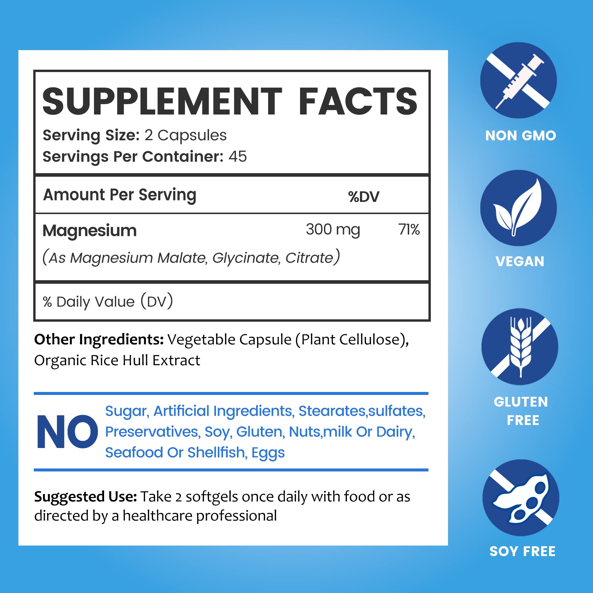 BioEmblem Triple Magnesium Complex 300mg back view with ingredient list