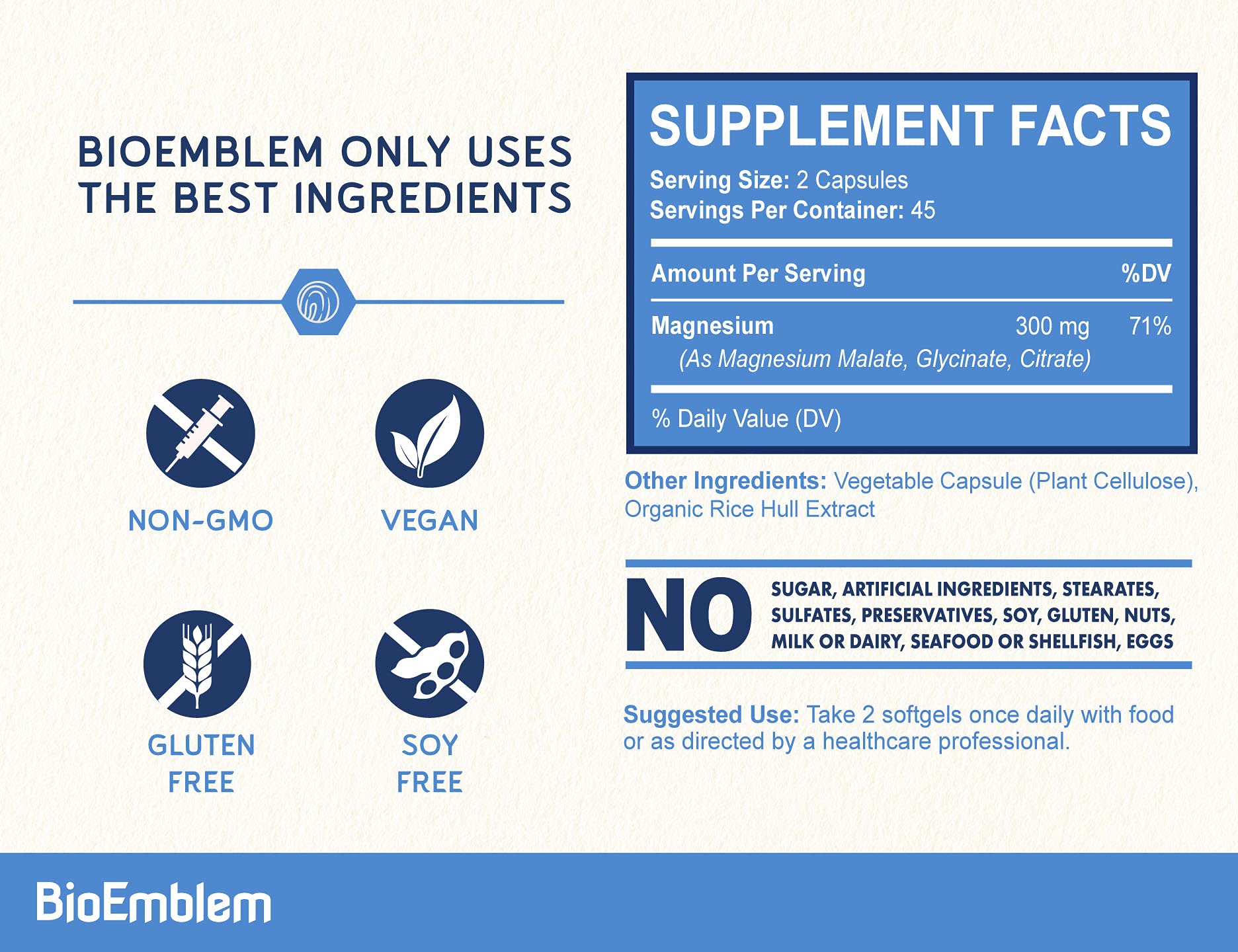 BioEmblem Triple Magnesium Complex 300mg capsules close-up