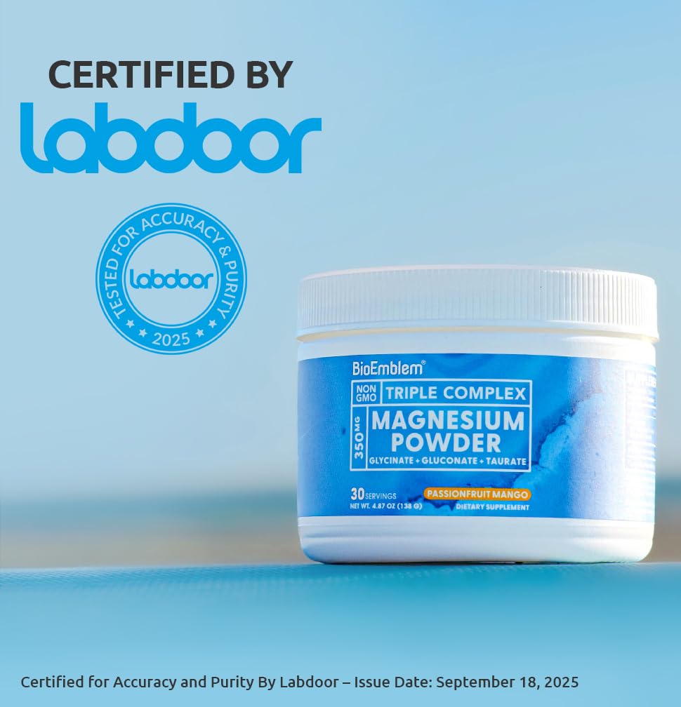 BioEmblem Triple Magnesium Powder packaging showing ingredients list