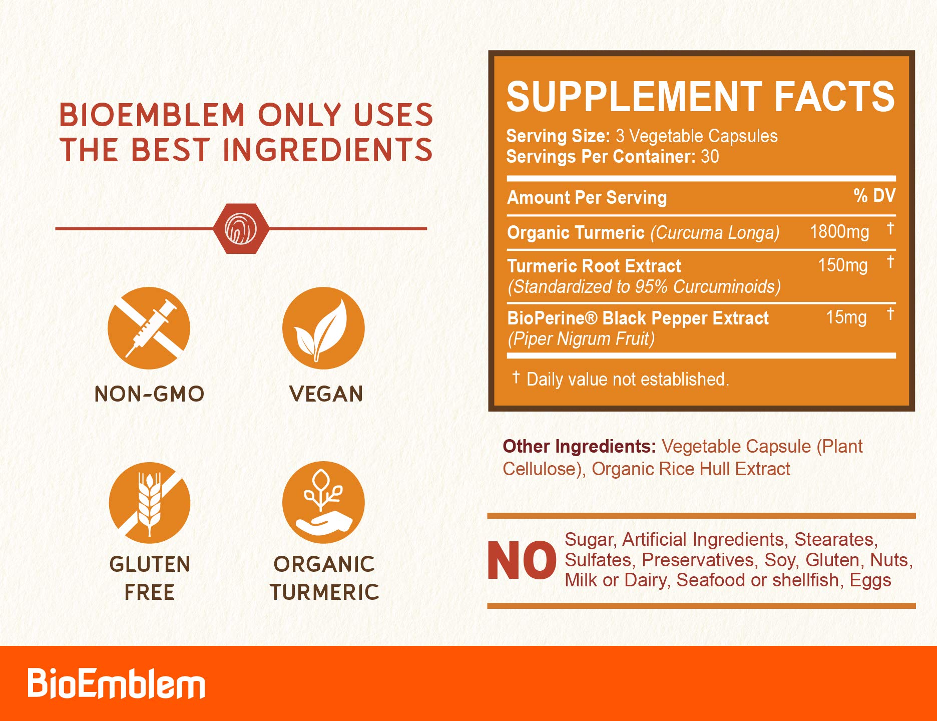 BioEmblem Turmeric Curcumin Capsules with a close-up of the capsules
