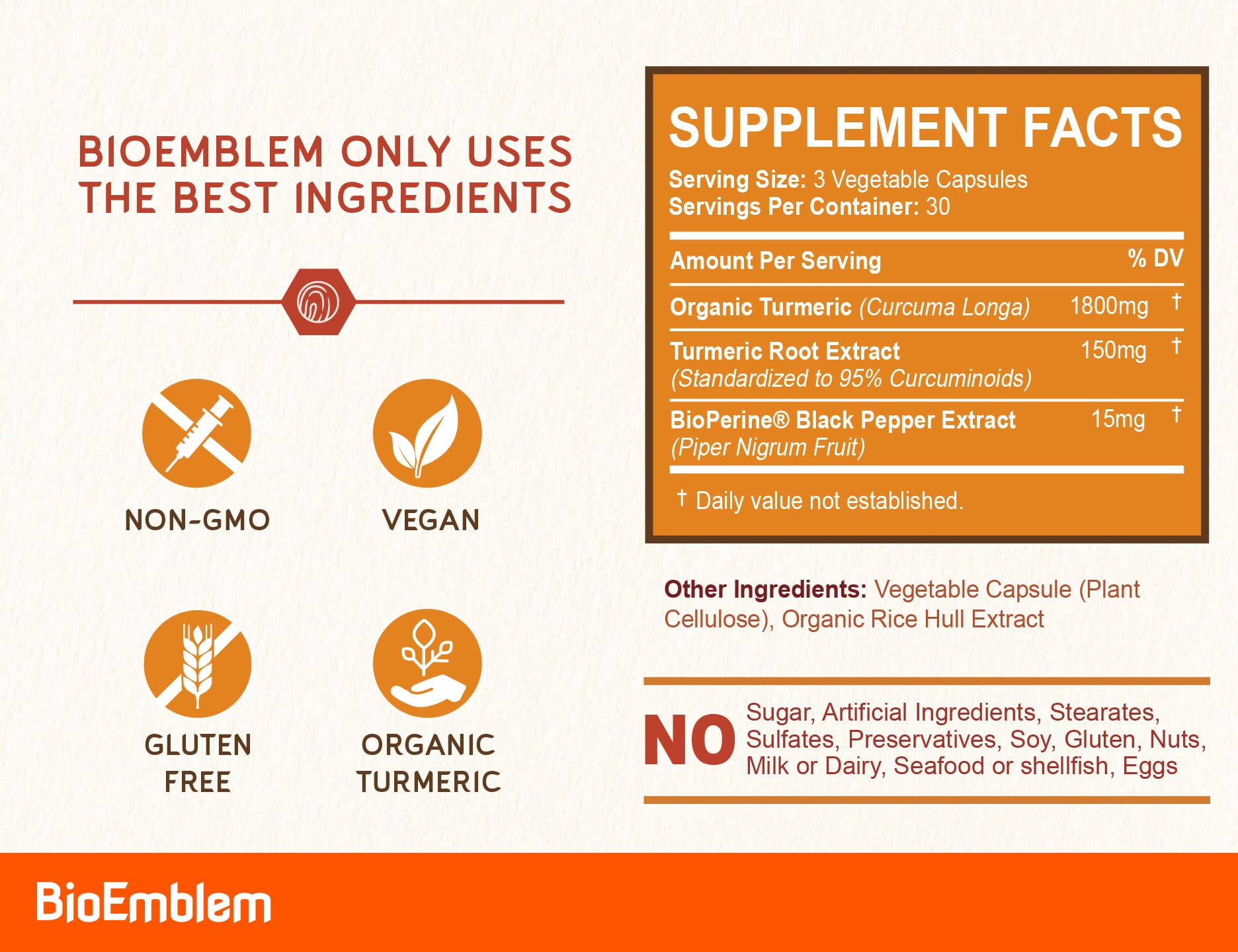 BioEmblem Turmeric Curcumin supplement ingredients list