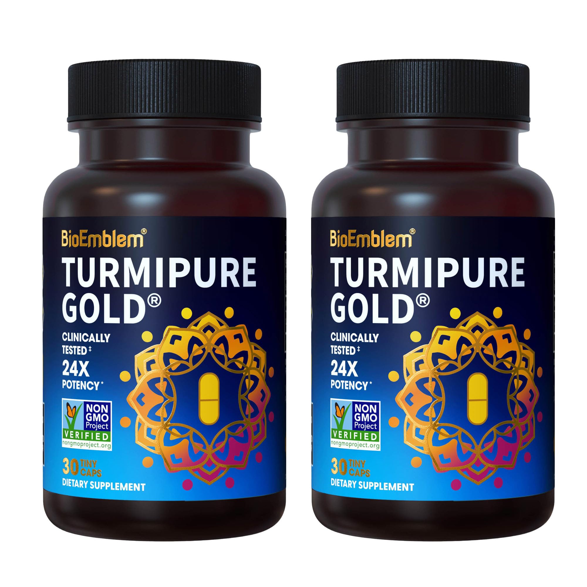 BioEmblem TurmiPure Gold turmeric supplement capsules front view
