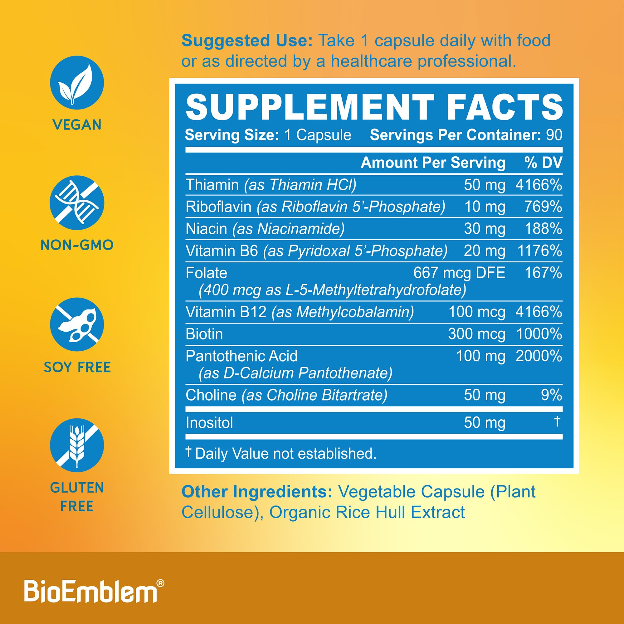 BioEmblem Vitamin B-Complex capsules in hand