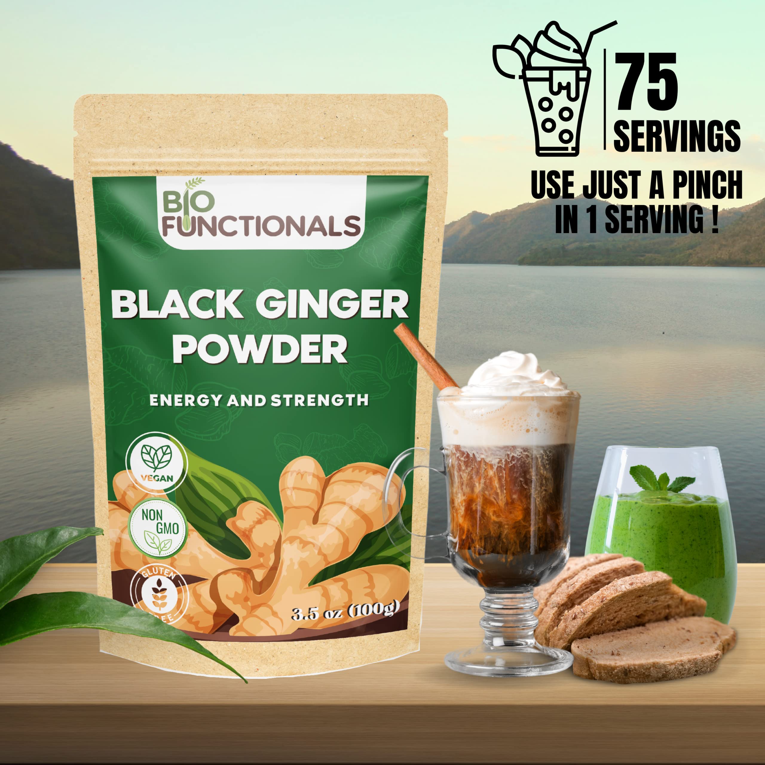 Biofunctionals Black Ginger Powder 99g side view packaging