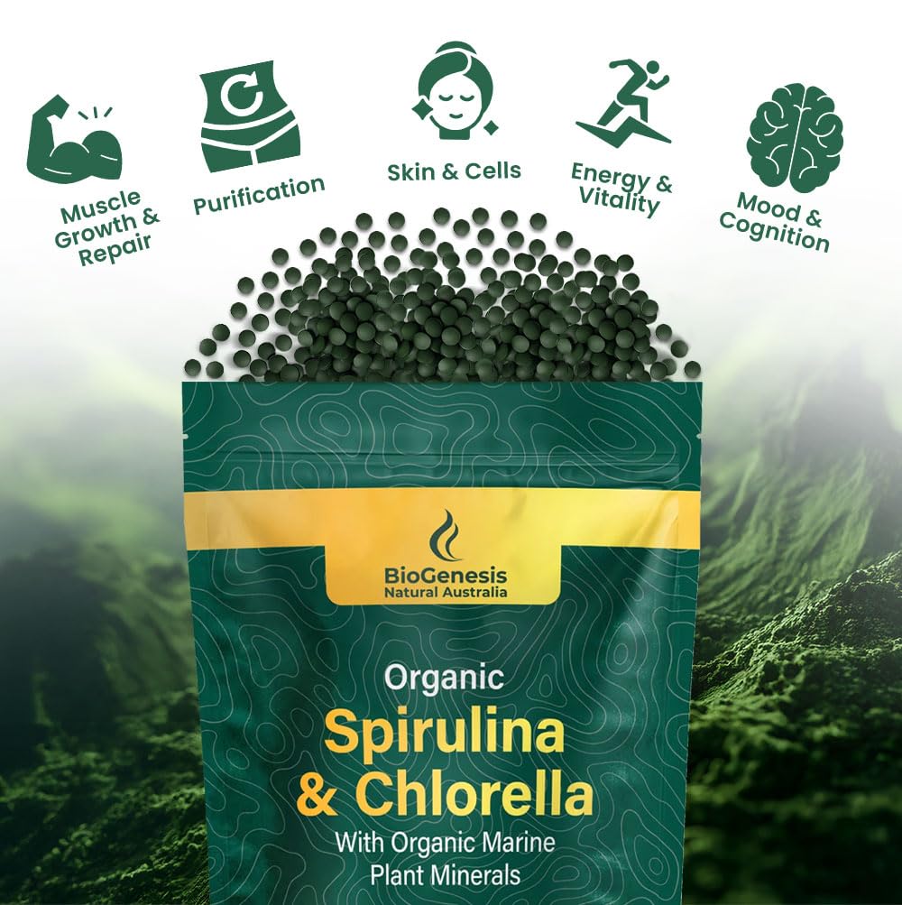 Biogenesis Chlorella & Spirulina Mini Tablets side view