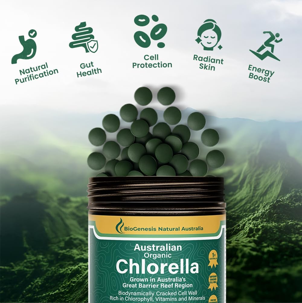 Biogenesis Chlorella Tablets showing tablet size