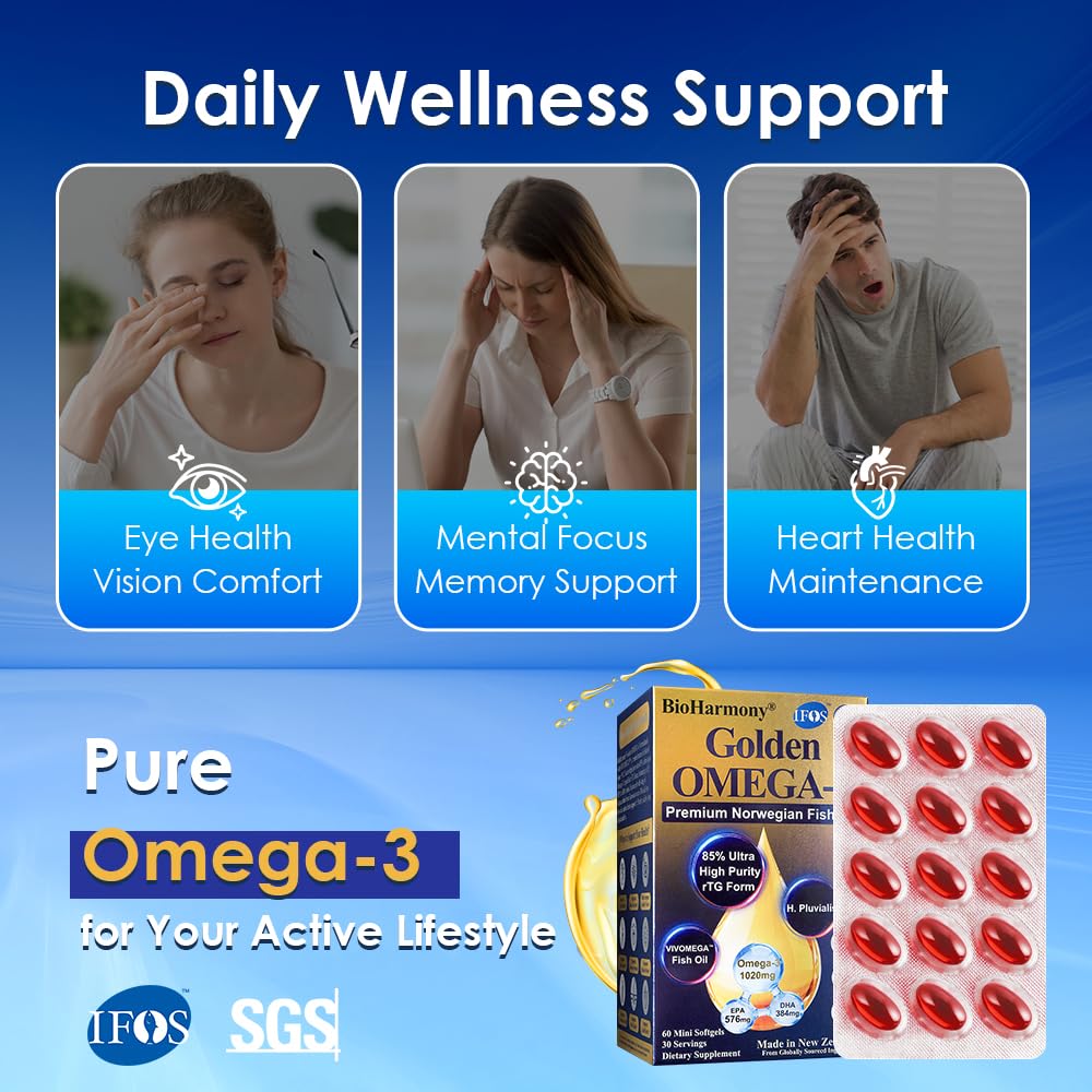 BioHarmony Fish Oil Softgels displayed with fresh fish