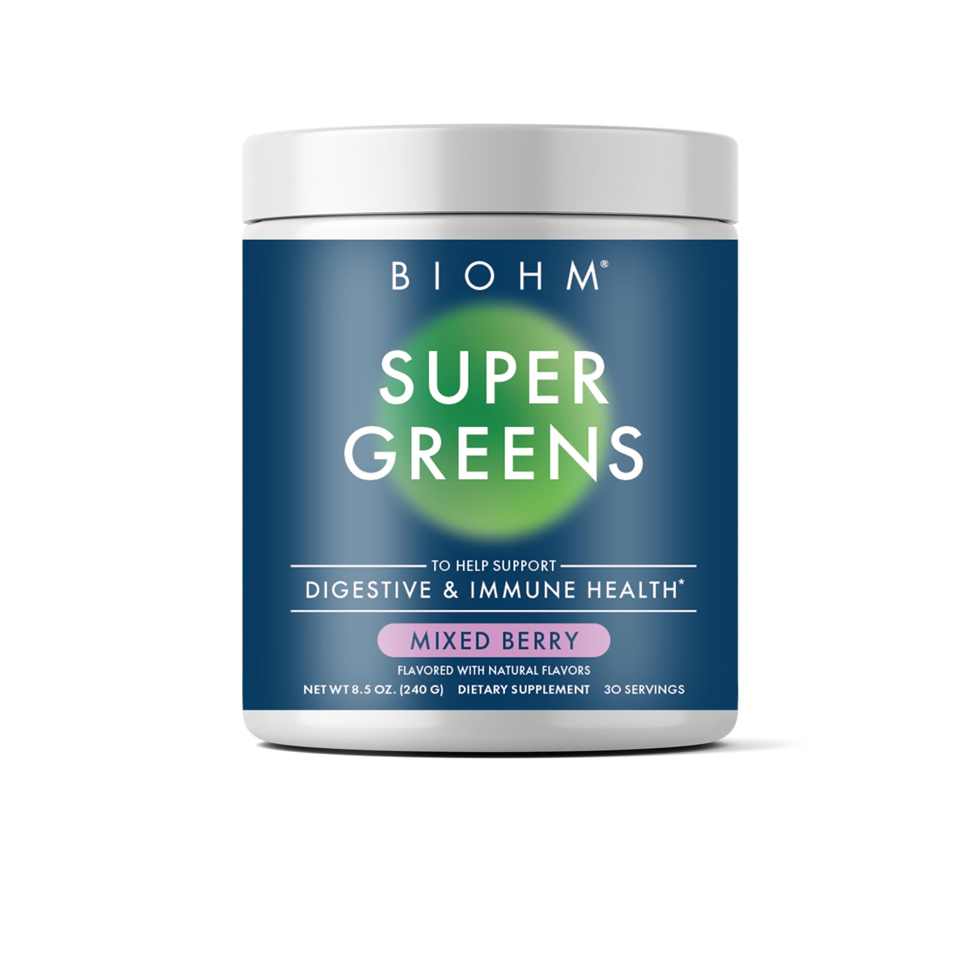 BIOHM Super Greens Powder front view with packaging