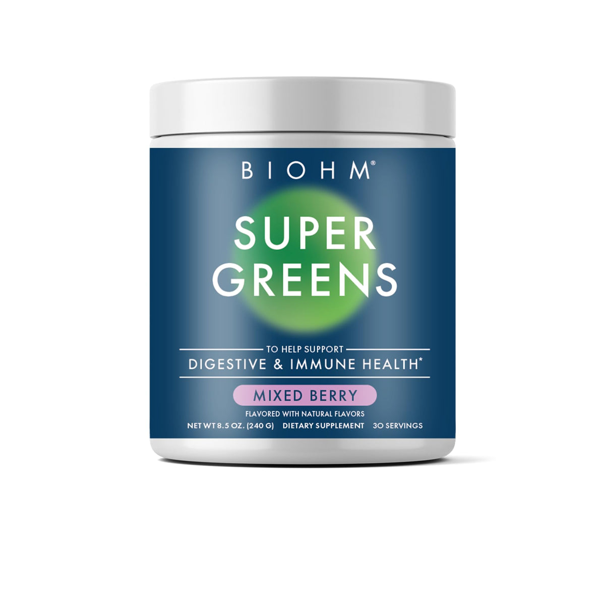 BIOHM Super Greens Powder front view with packaging
