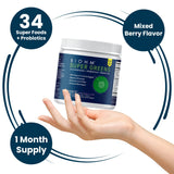 BIOHM Super Greens Powder with fresh greens and fruits