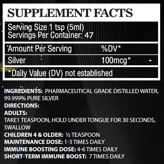 BioImmune Colloidal Silver 272g back view with ingredients