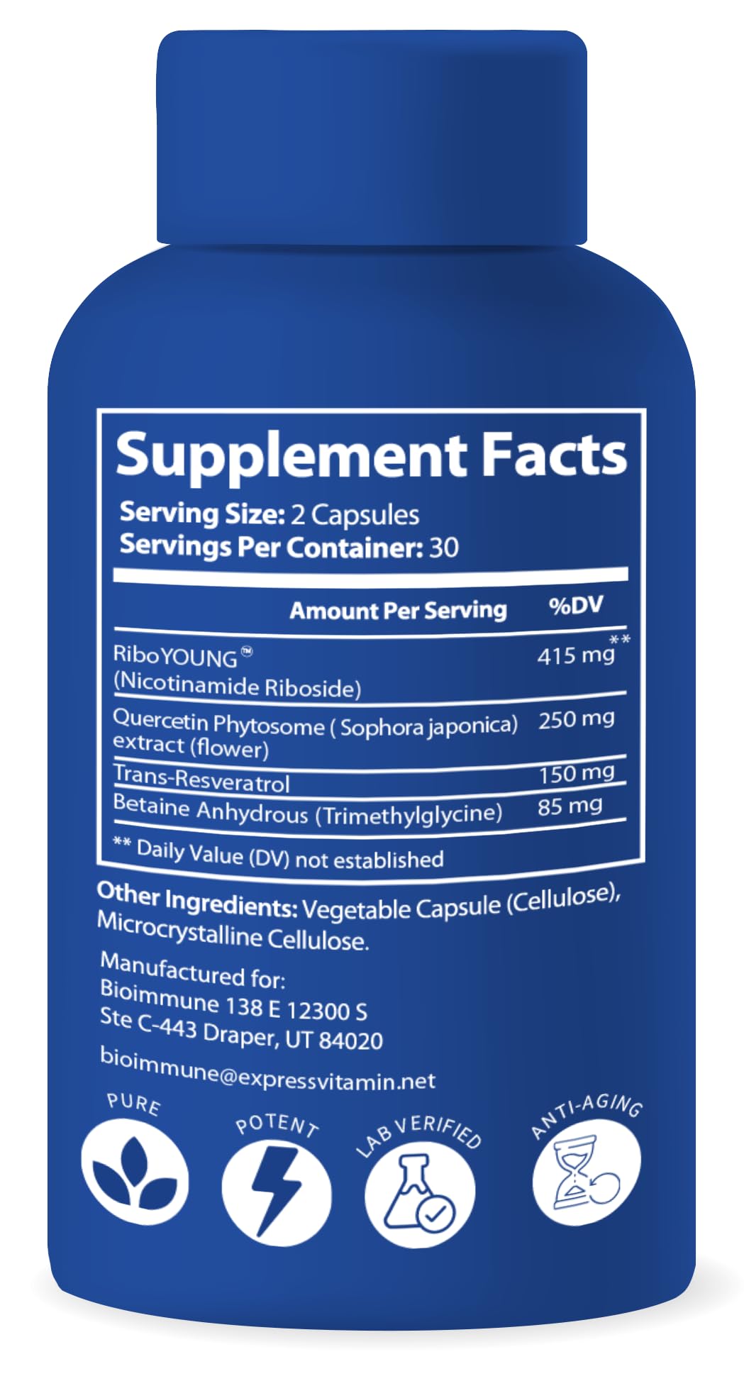 BioImmune NAD+ Supplement packaging with dosage information