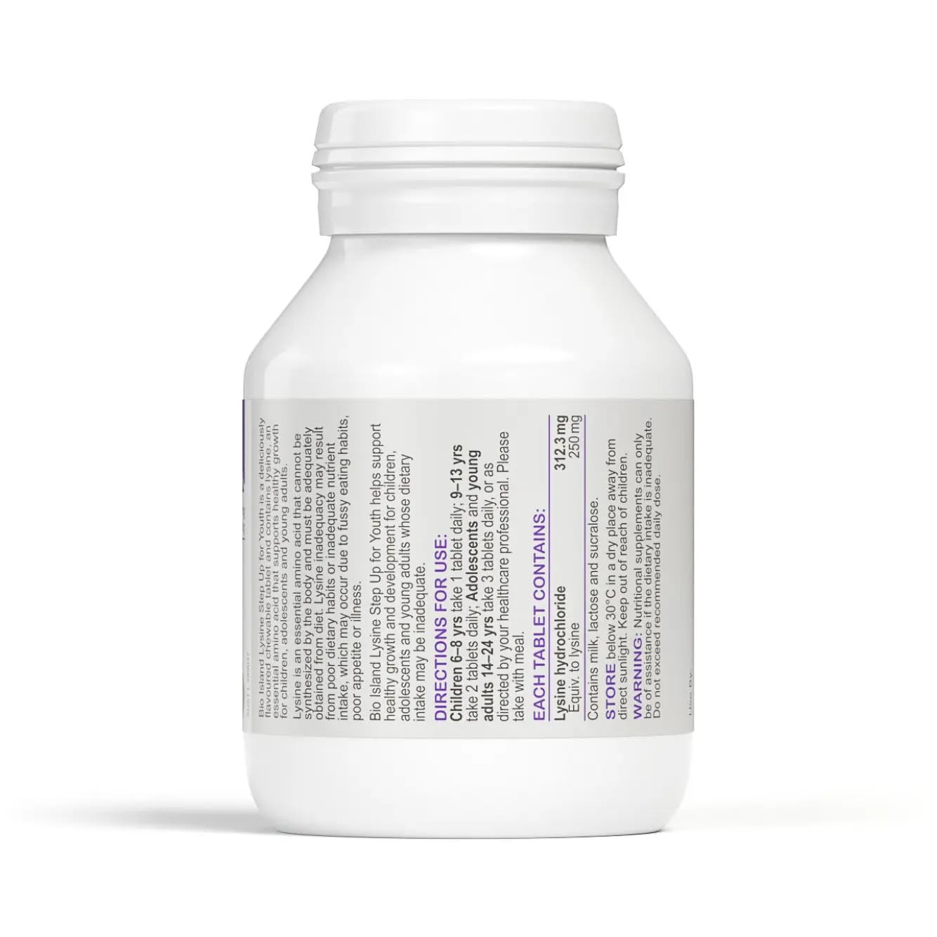 Bioisland L-Lysine Chewable Tablets packaging side view