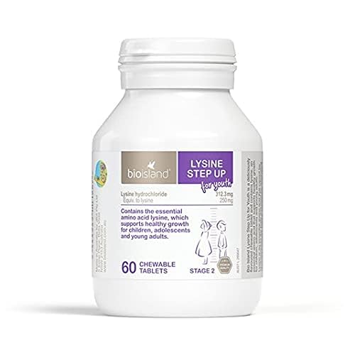 Bioisland L-Lysine Chewable Tablets with a glass of water
