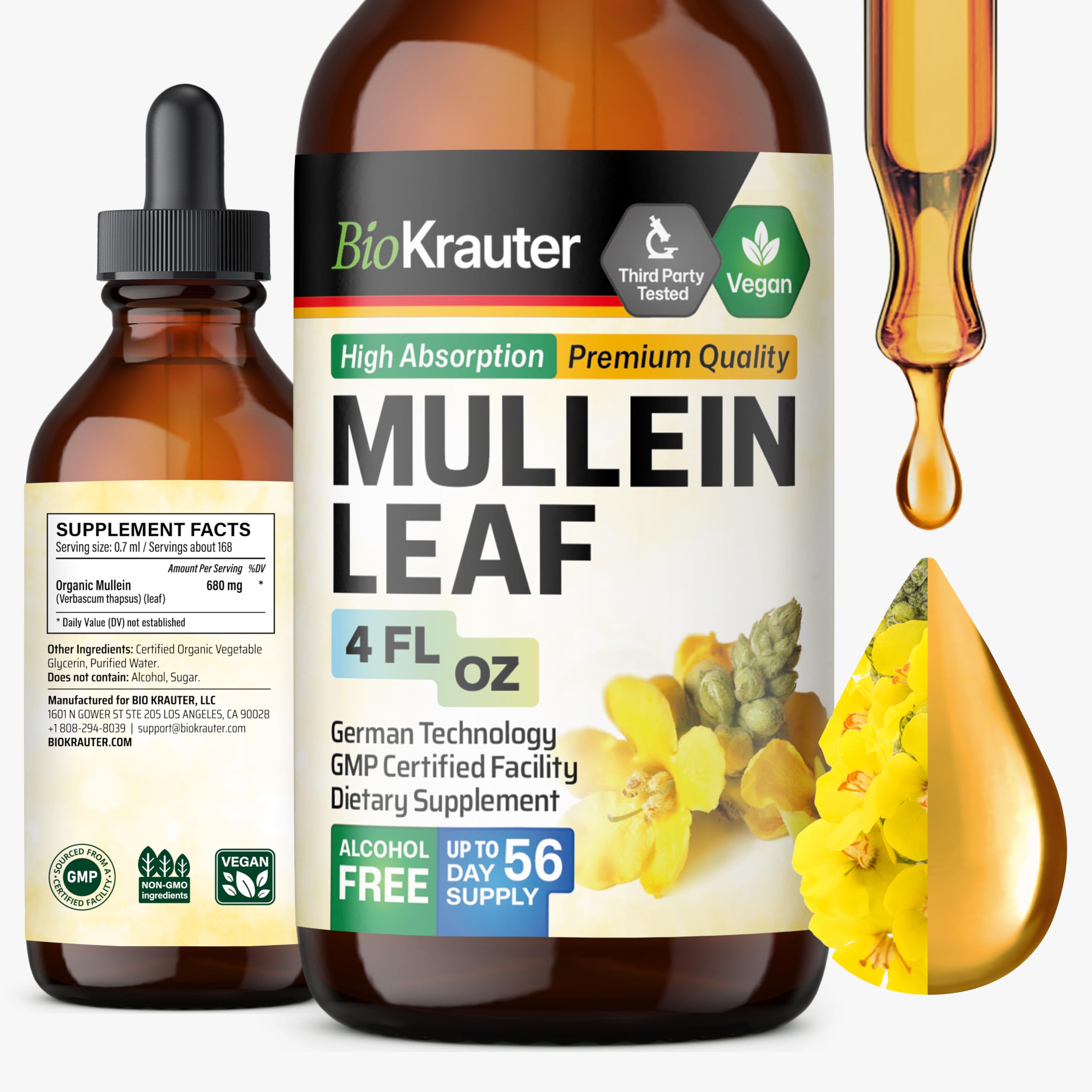 BioKrauter Mullein Leaf Extract Tincture 4 fl oz front view