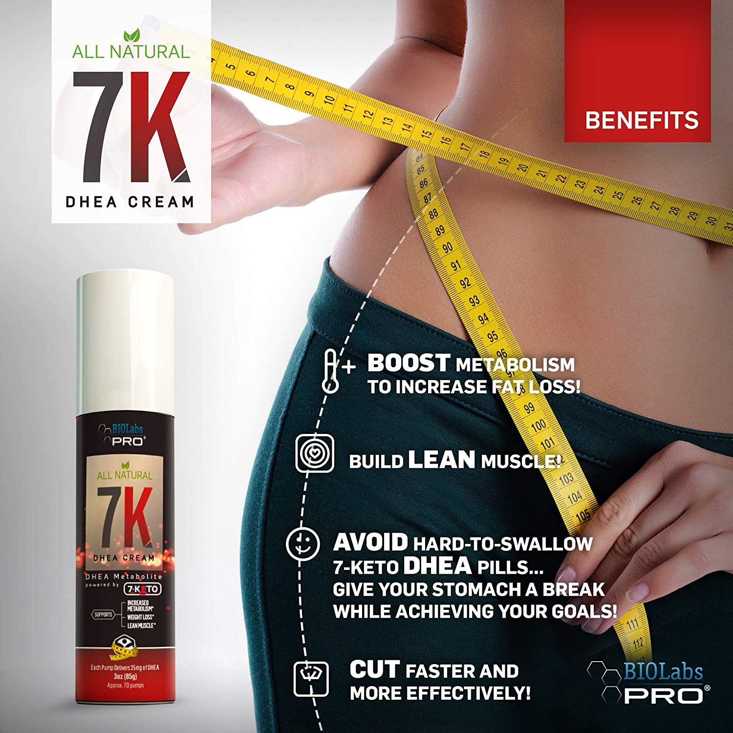 BIOLABS PRO 7-Keto DHEA Cream 1750mg side view