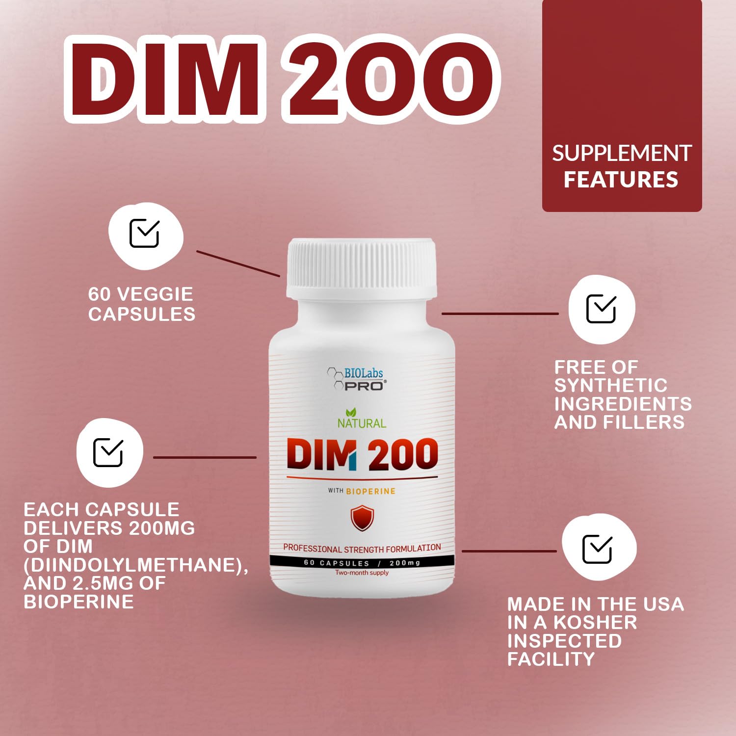 BIOLABS PRO DIM Supplement 200mg capsules side view