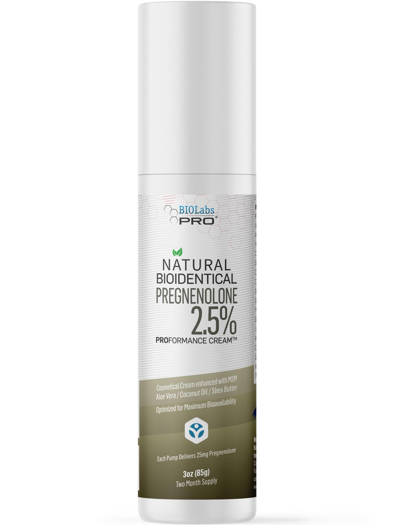 BIOLABS PRO Pregnenolone Cream 2.5% front view with packaging