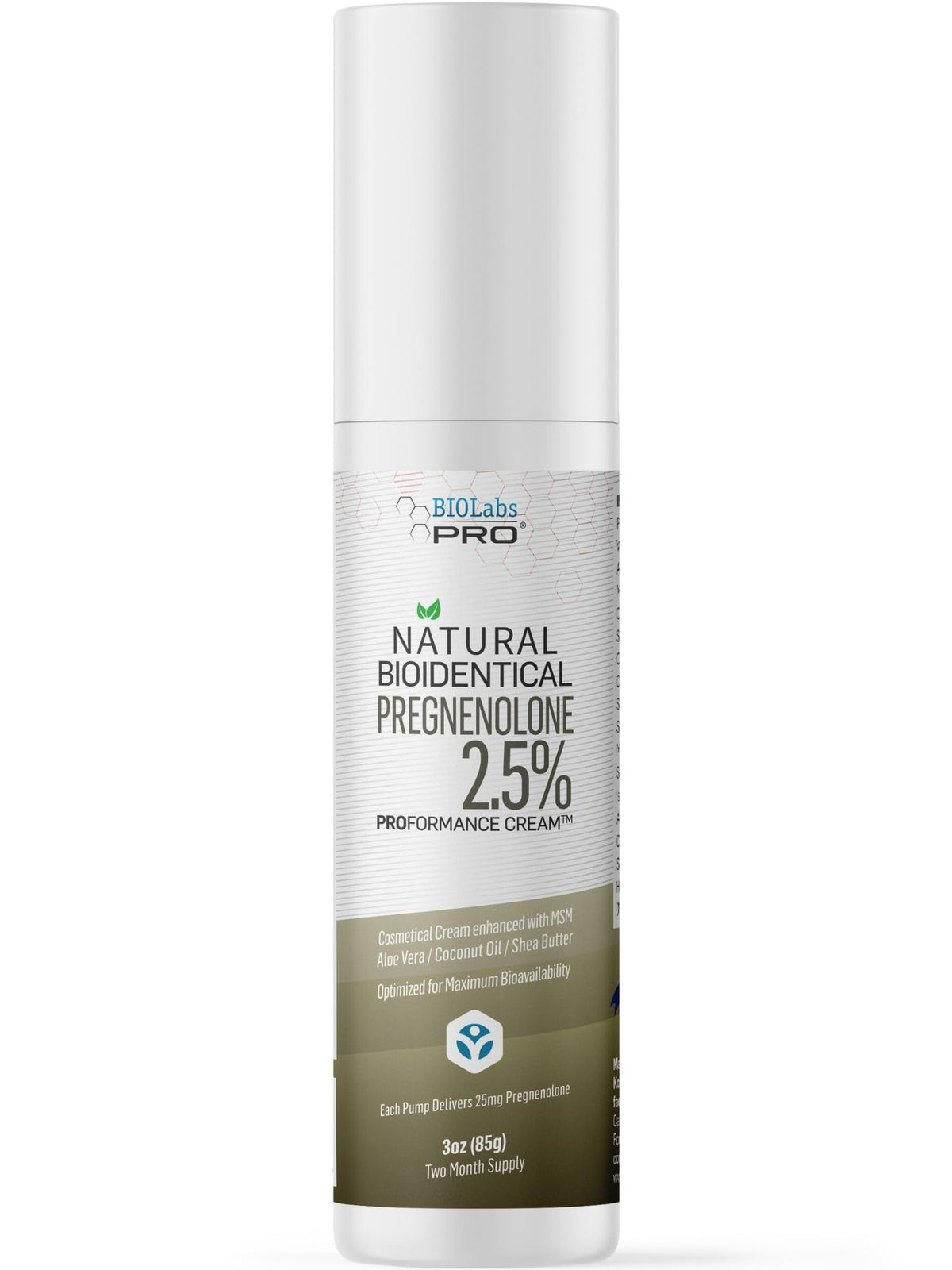 BIOLABS PRO Pregnenolone Cream 2.5% front view with packaging