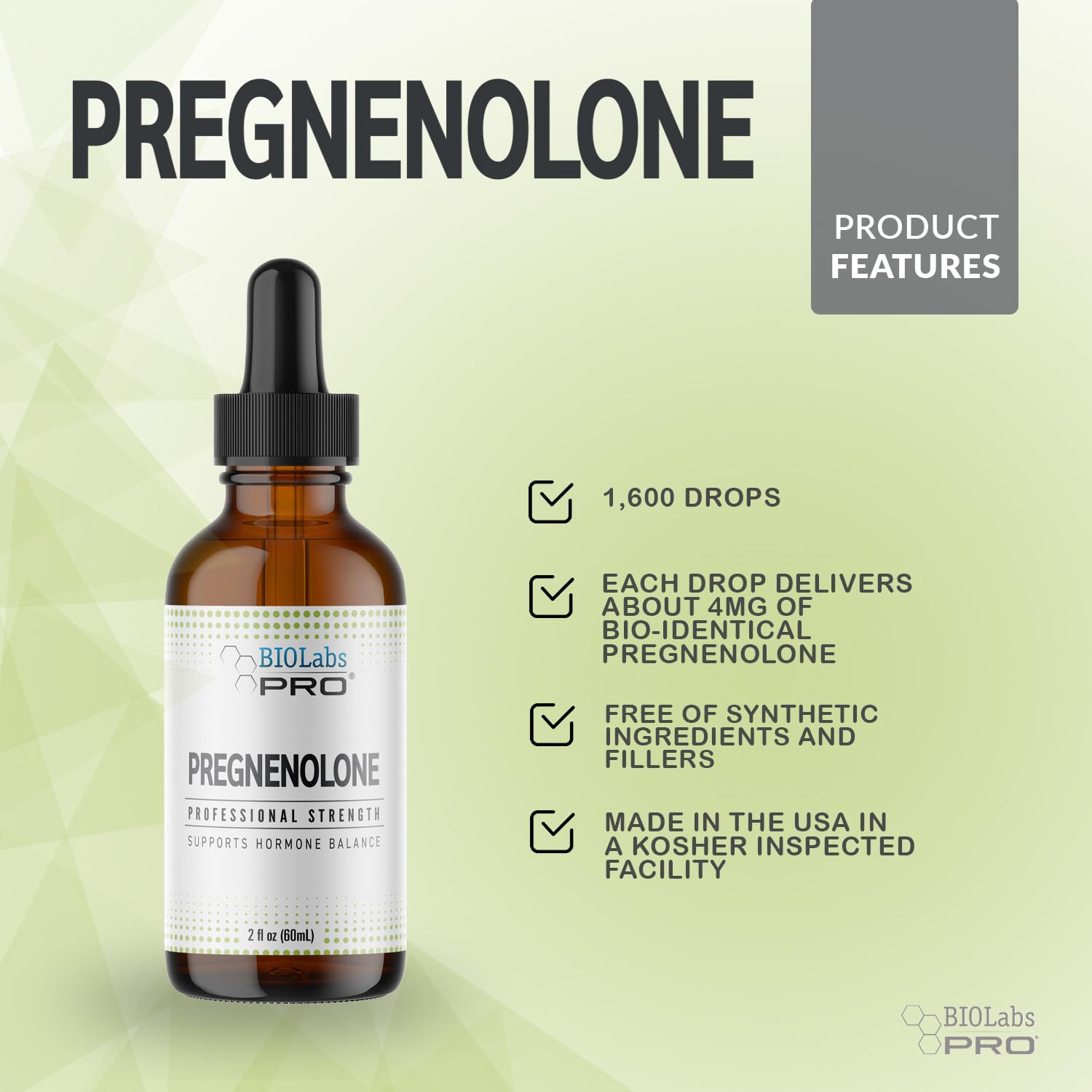 BIOLABS PRO Pregnenolone Oil 2oz side view
