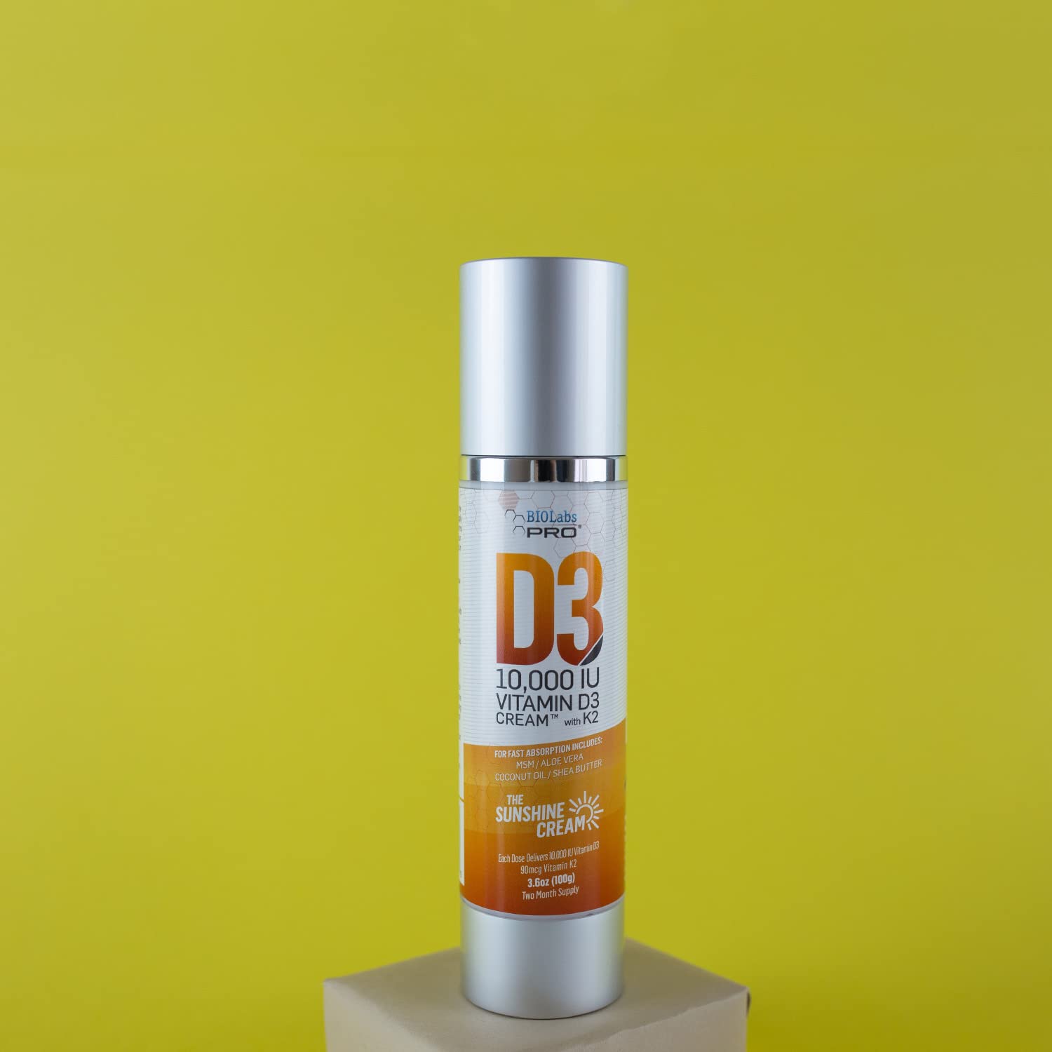 BIOLABS PRO Vitamin D3 & K2 15000IU bottle on a kitchen counter