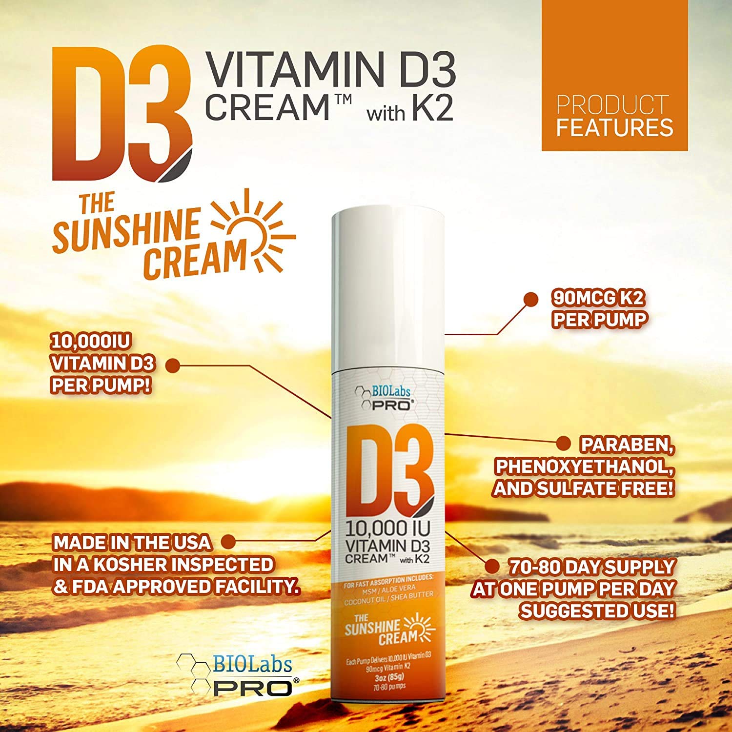 BIOLABS PRO Vitamin D3 & K2 Combination 85g packaging