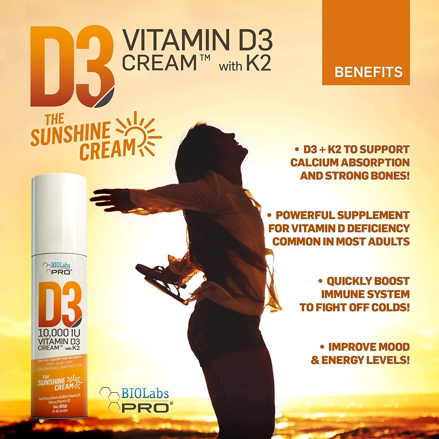 BIOLABS PRO Vitamin D3 & K2 Combination 85g side view