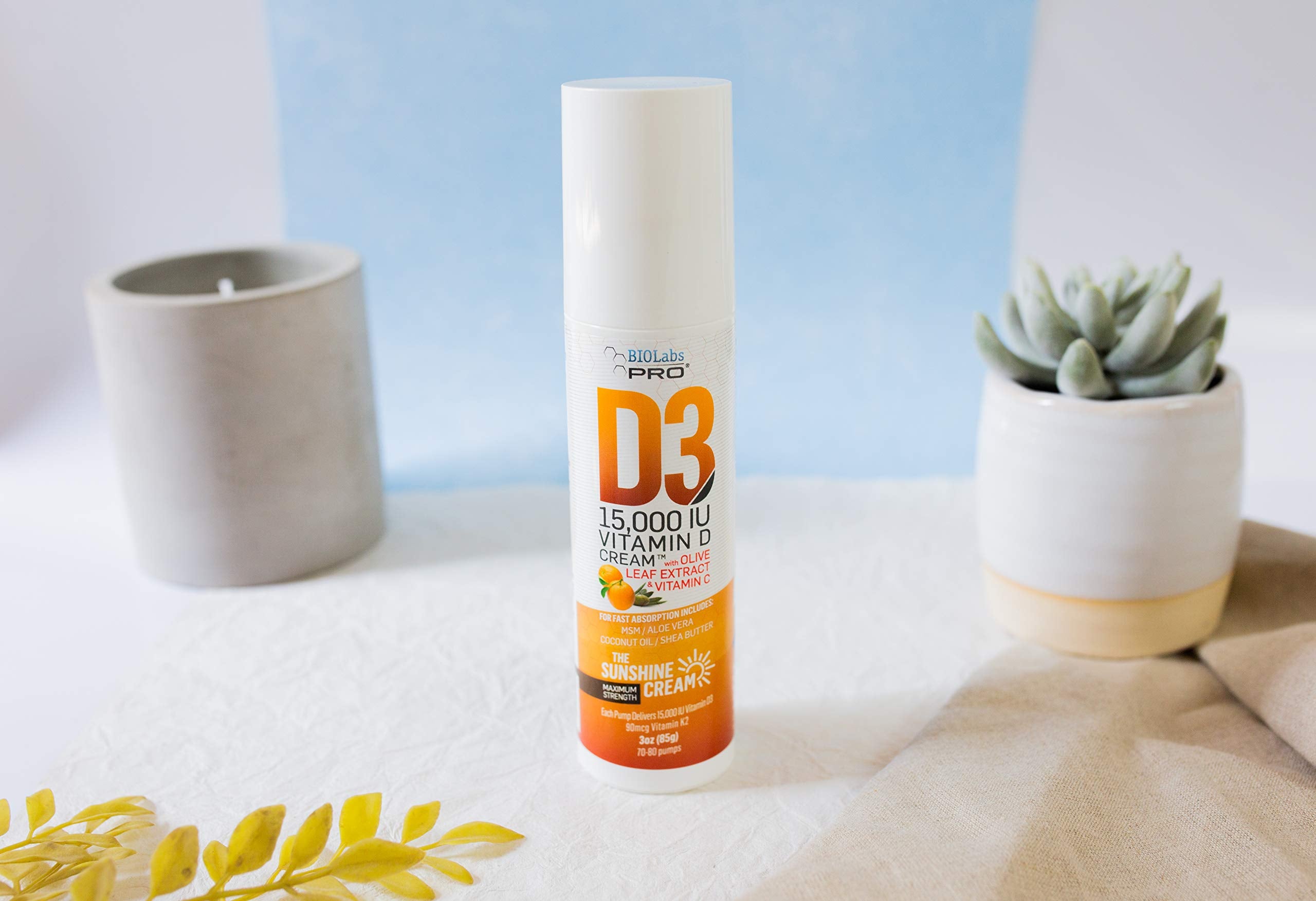 BIOLABS PRO Vitamin D3 & K2 Cream 15000iu on a table