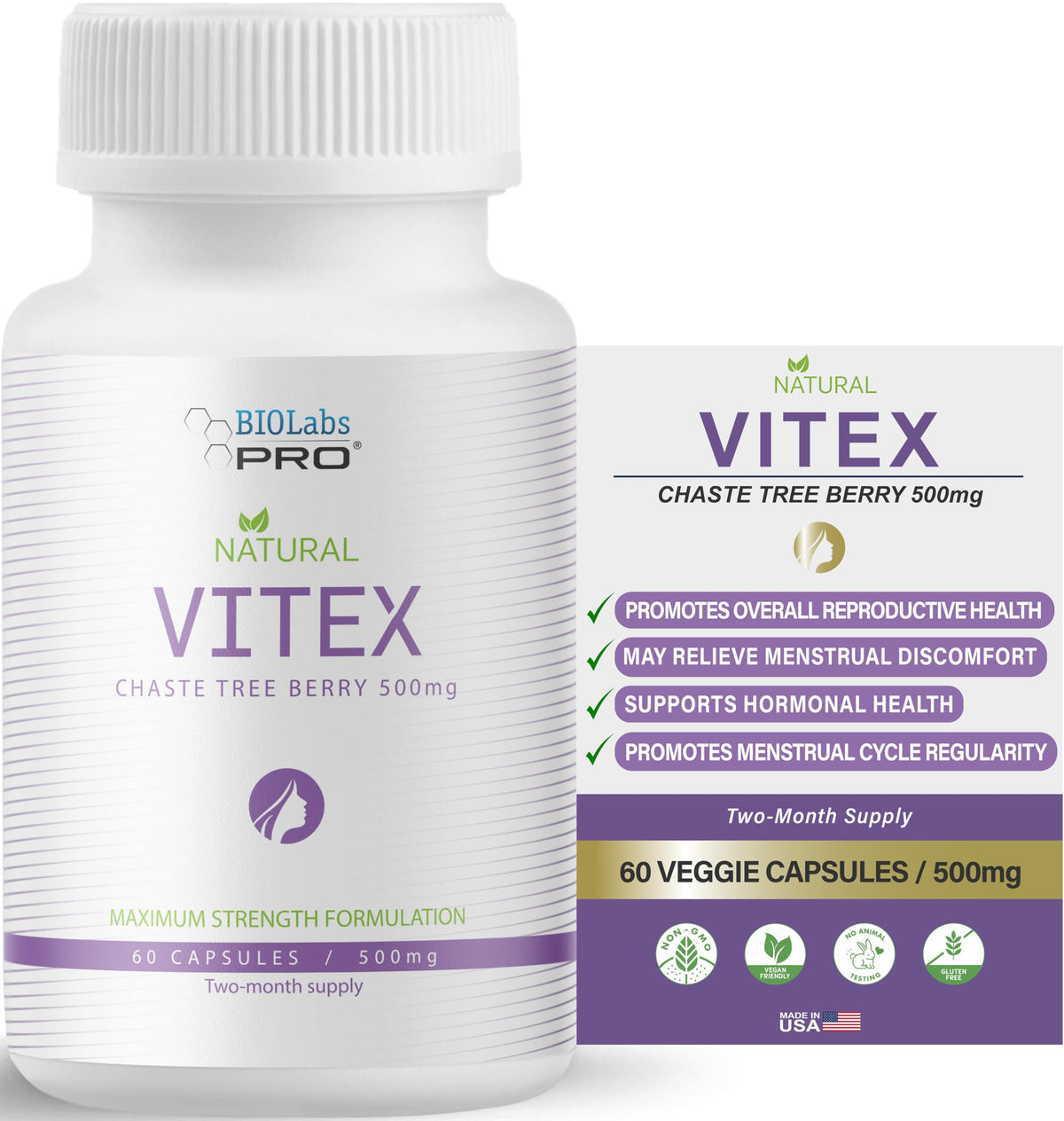 BIOLABS PRO Vitex Chasteberry Supplement 500mg front view