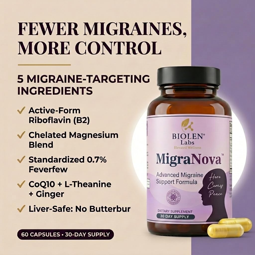 Biolen Labs MigraNova Daily Supplement side view showing capsule