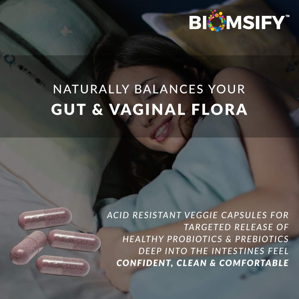 Biom Probiotics Feminine Probiotics back view packaging with ingredients