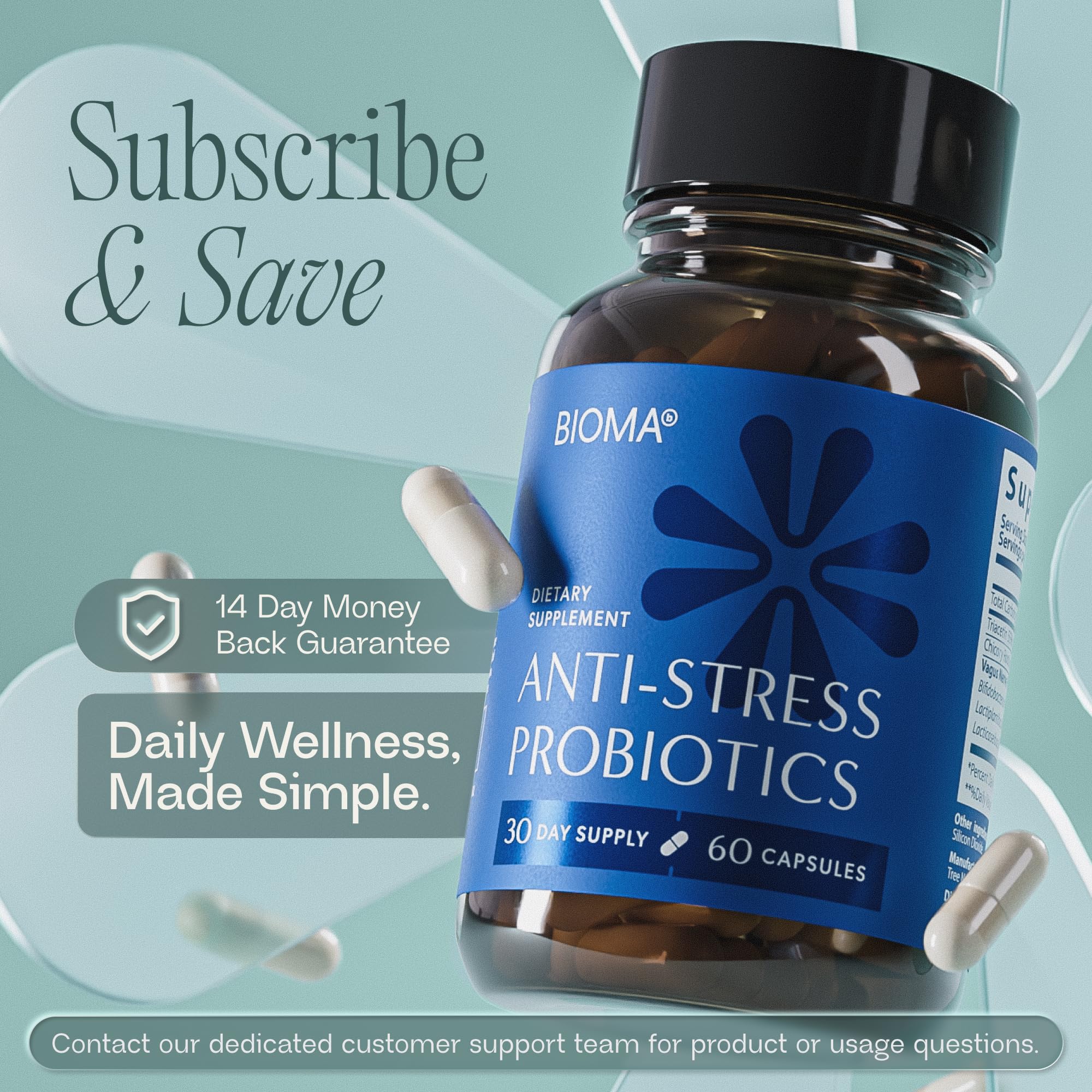 BIOMA Anti-Stress Probiotics 60 Capsules with a measuring spoon