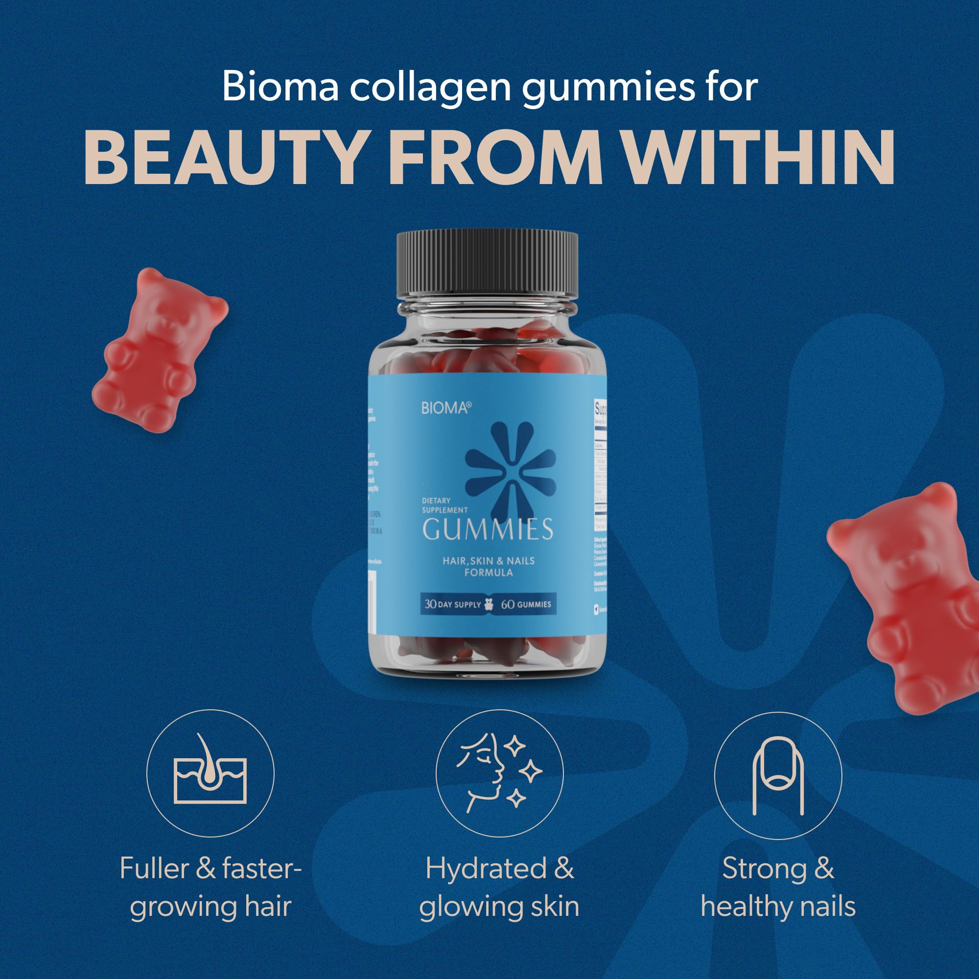 BIOMA Beauty Gummies 230g side view showing ingredients