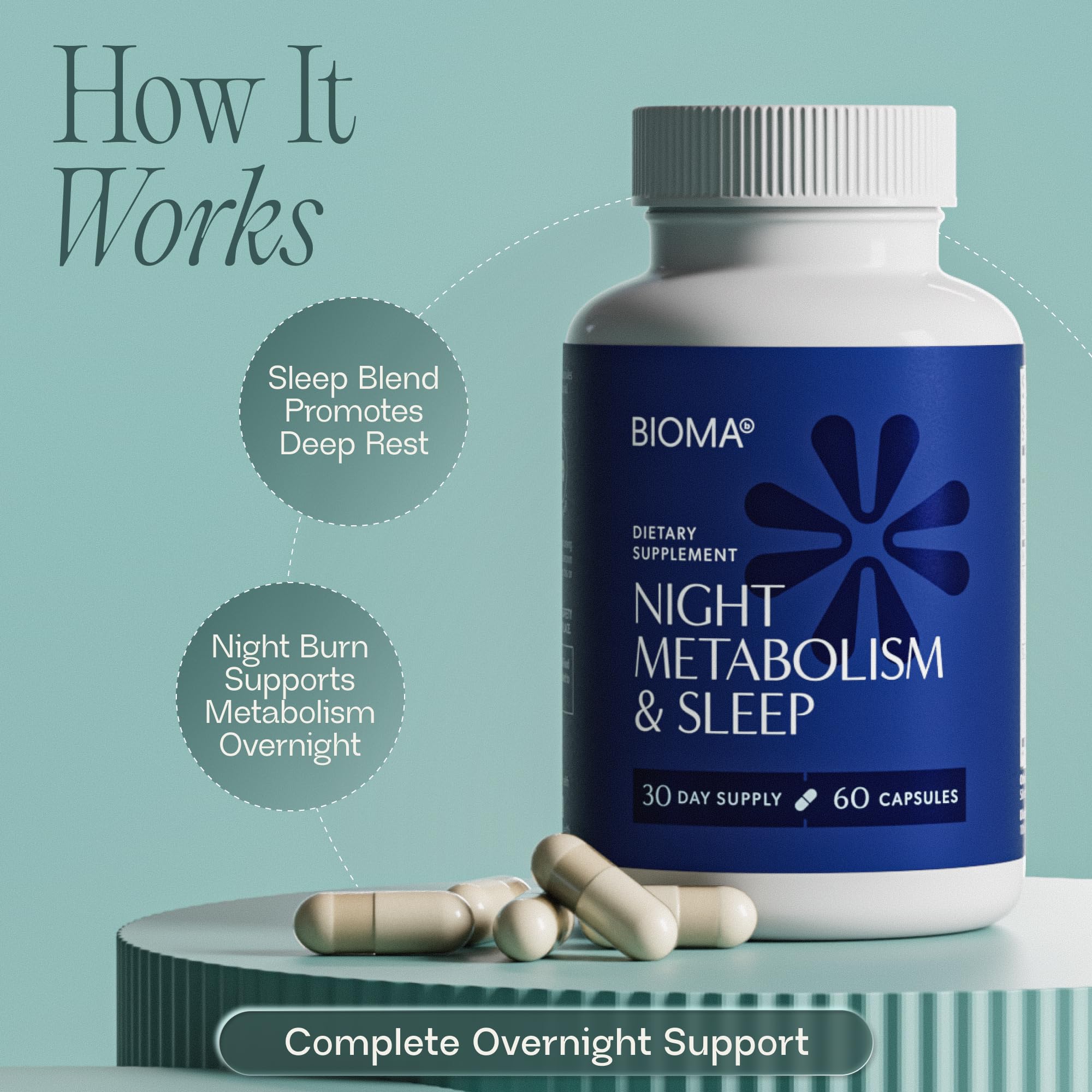 BIOMA Night a balanced routine & Sleep 180 Capsules on a table