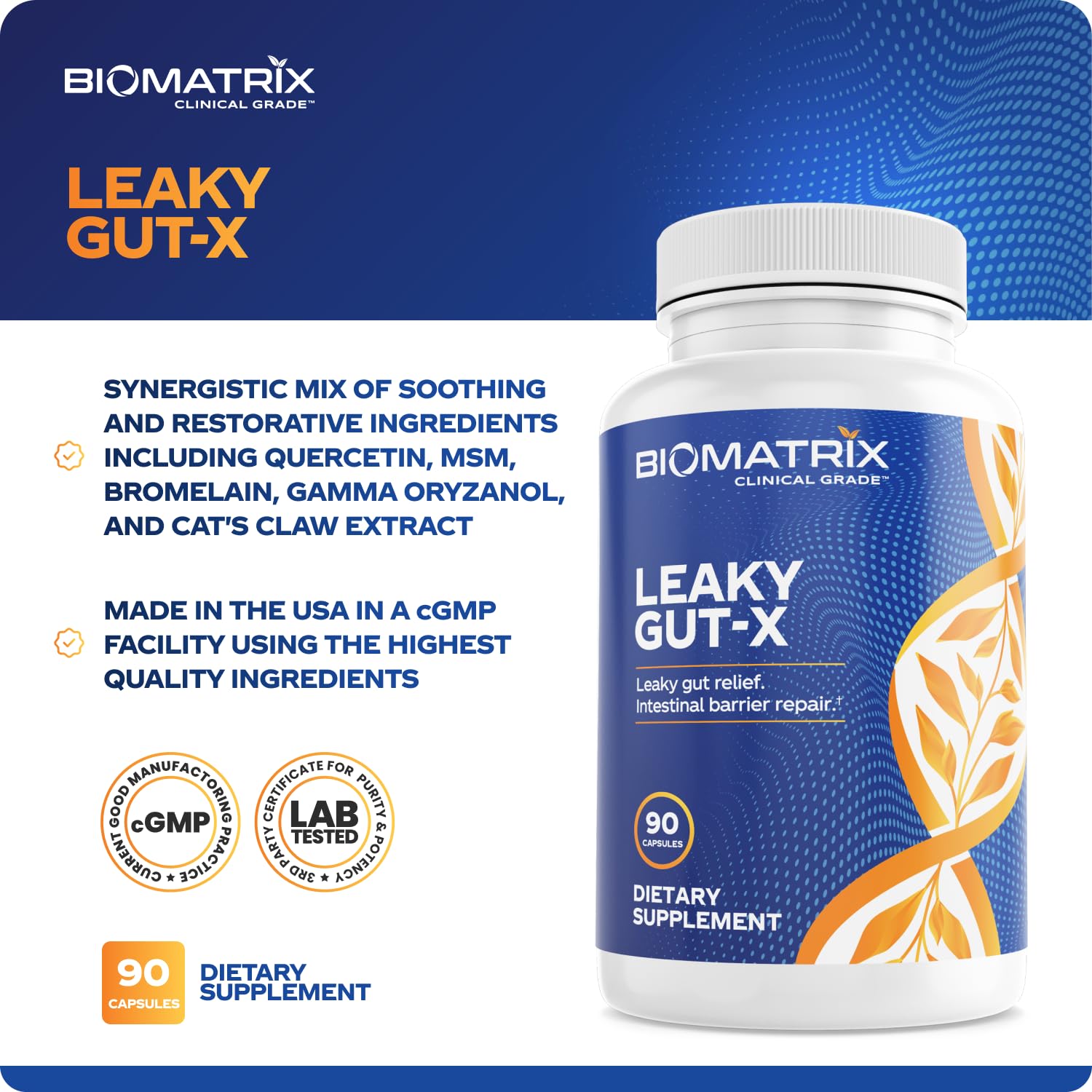 BioMatrix Leaky Gut-X supplement lifestyle scene on a kitchen counter