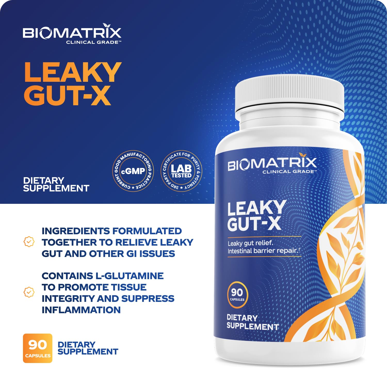 BioMatrix Leaky Gut-X supplement opened with capsules displayed