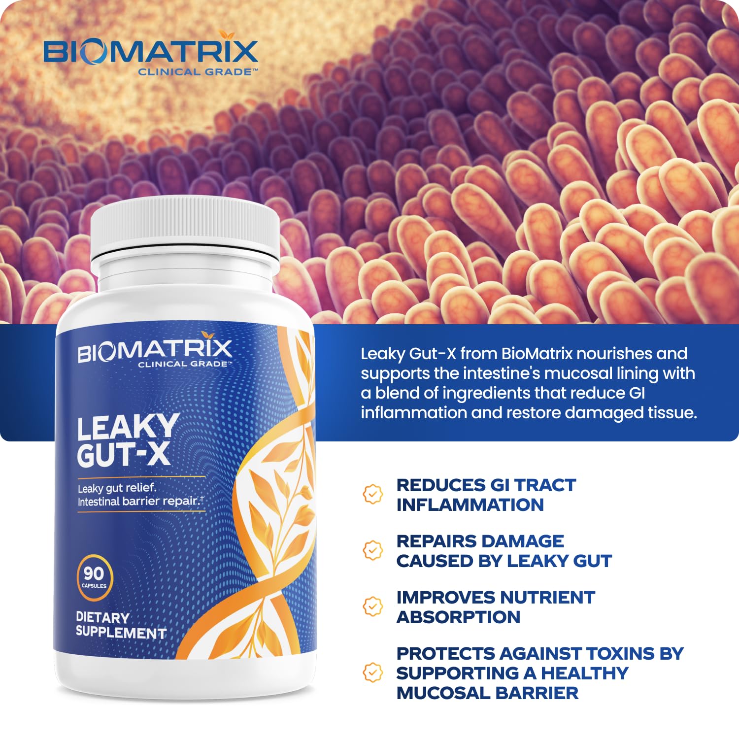 BioMatrix Leaky Gut-X supplement packaging with dosage information