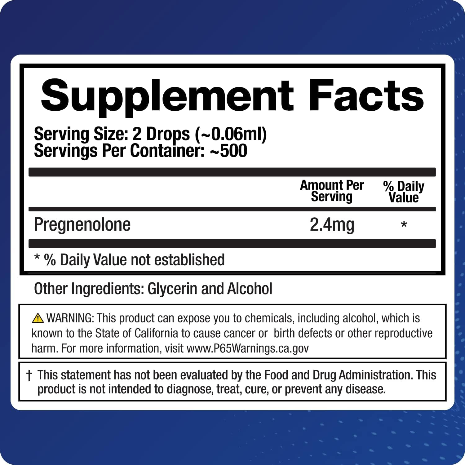 BioMatrix Pregnenolone Liquid Drops 30ml label close-up