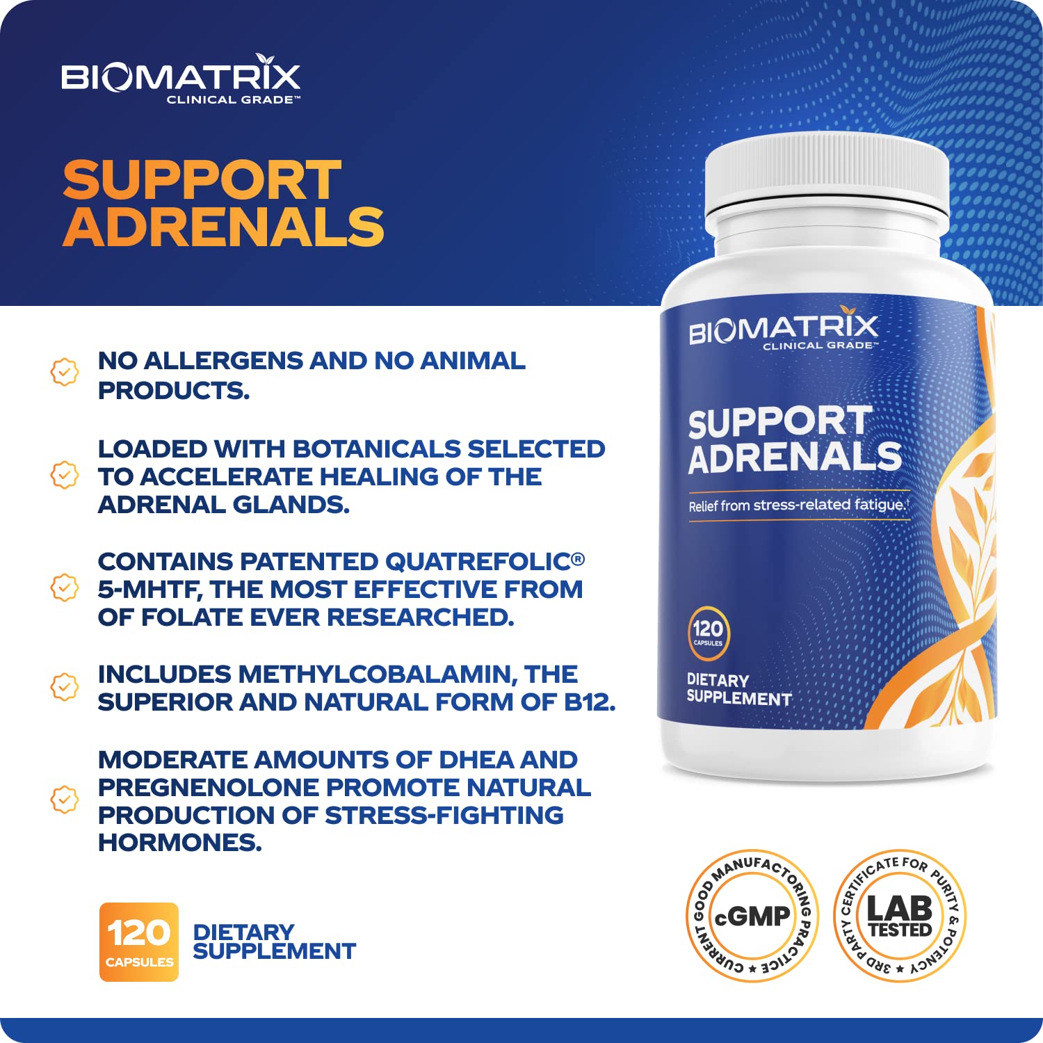 BioMatrix Support Adrenals B-Complex 132g supplement top view